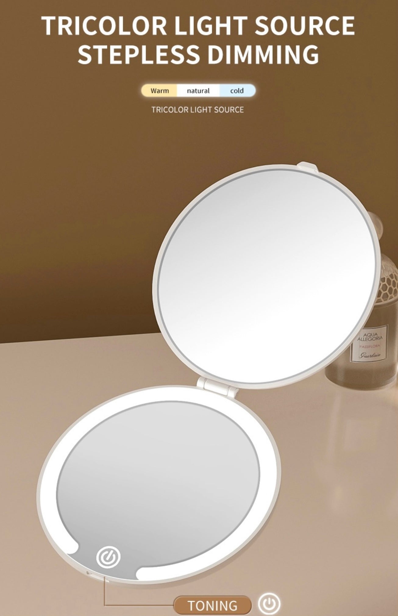 Portable Foldable Flip Cover with LED Light Mirror