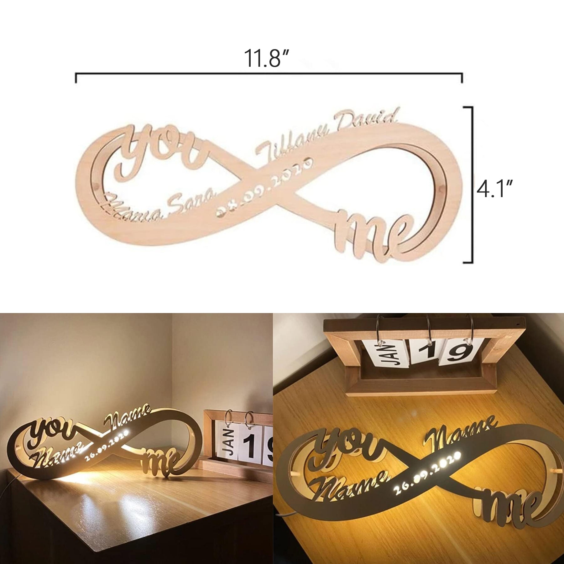 Personalized USB LED Night Light Custom Wooden Wall Lamp