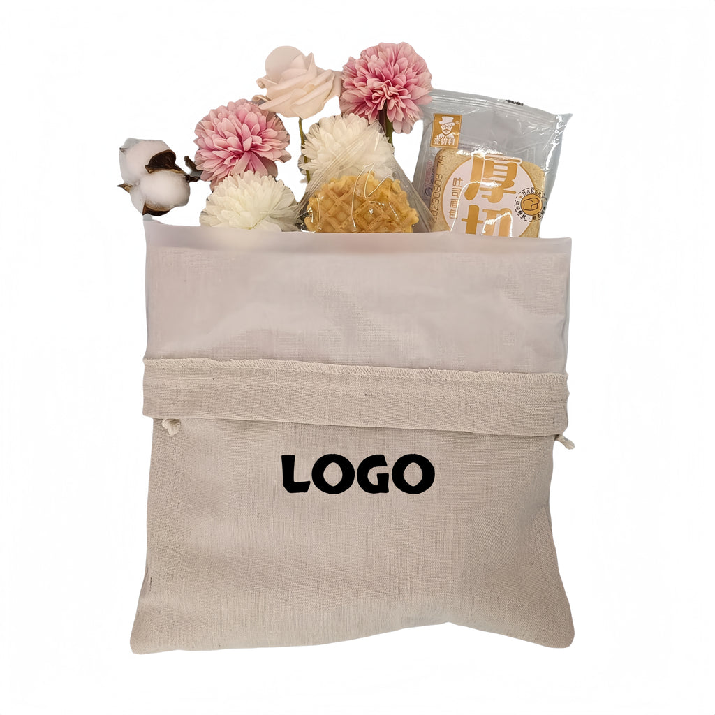 Reusable Linen Covered Food Grade Tpu Drawstring Bag
