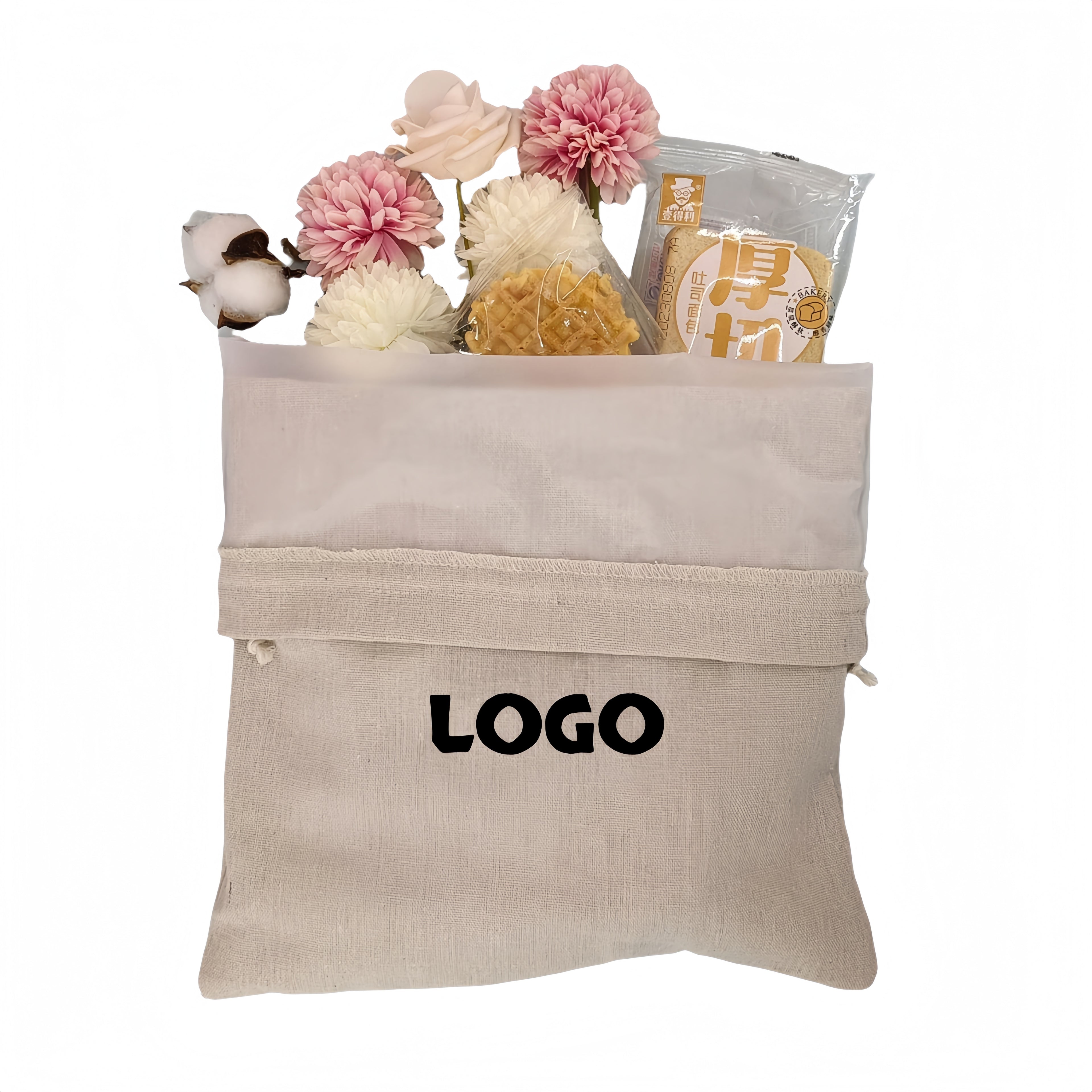 Reusable Linen Covered Food Grade Tpu Drawstring Bag