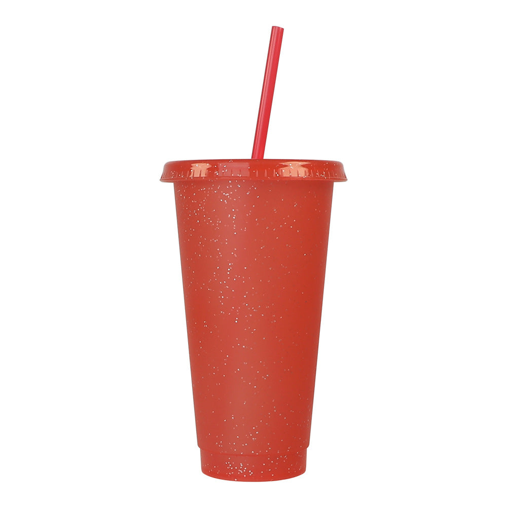 Large-Capacity PP Plastic Iridescent Glitter Cup with Straw