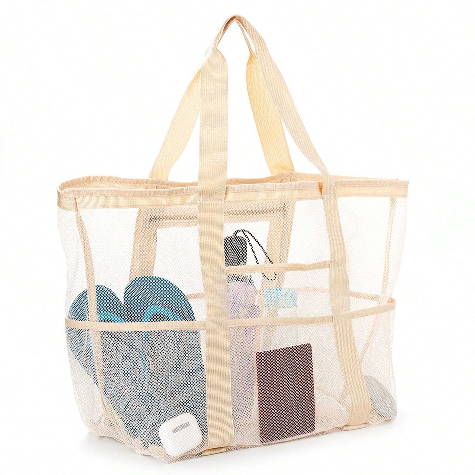 Large Mesh Beach Tote with Zipper Pocket for Pool Toys