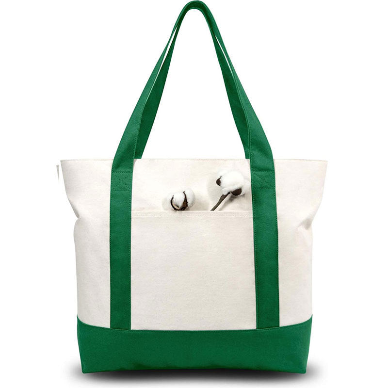 Canvas Tote Bag with Zipper External Pocket Reusable