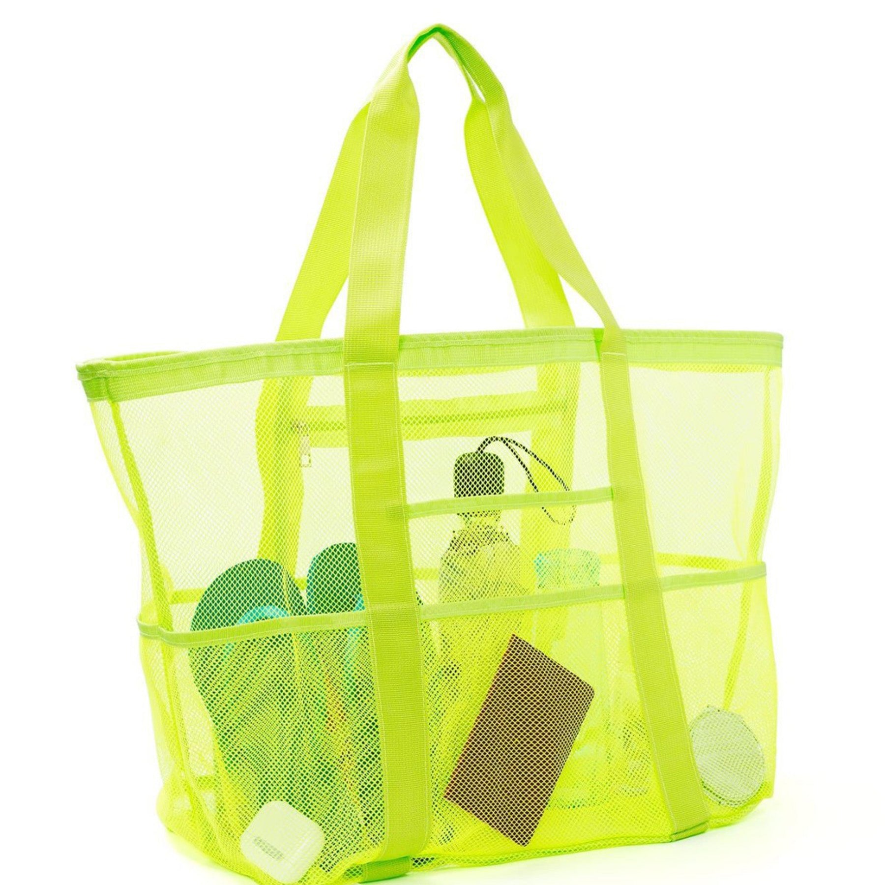 Large Mesh Beach Tote with Zipper Pocket for Pool Toys