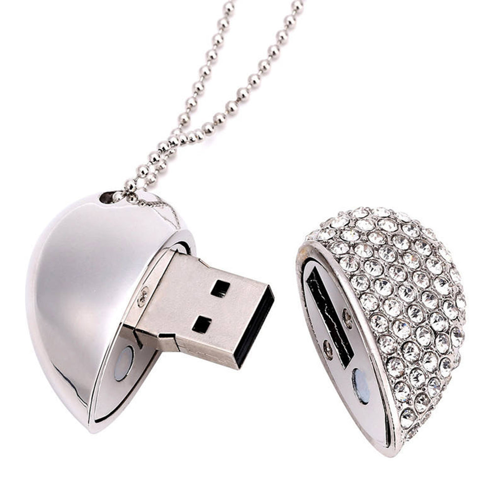 4 GB Heart Shape Crystal USB Flash Drive Necklace