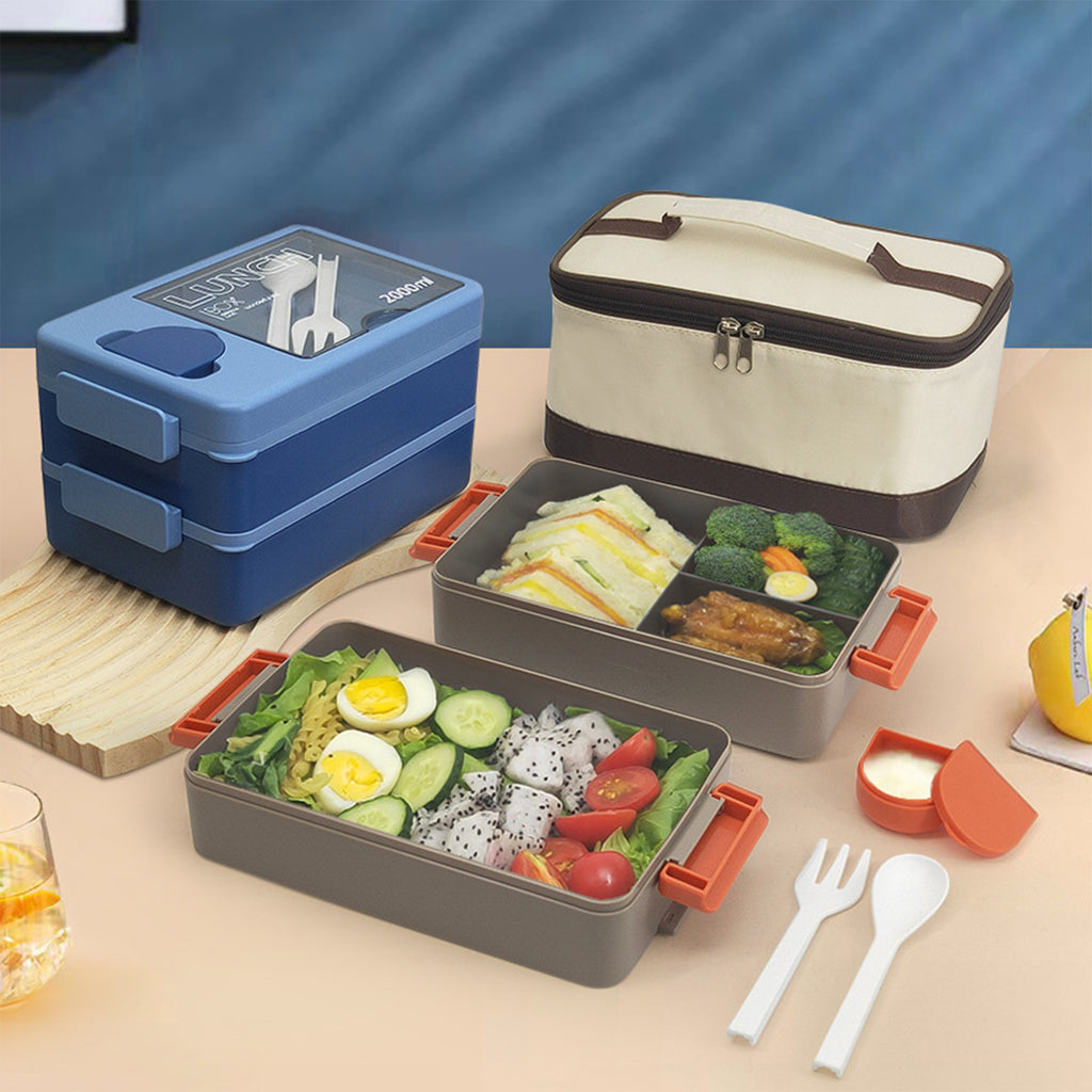2-Layer Lunch Box With Sauce Box Matching Lunch Bag