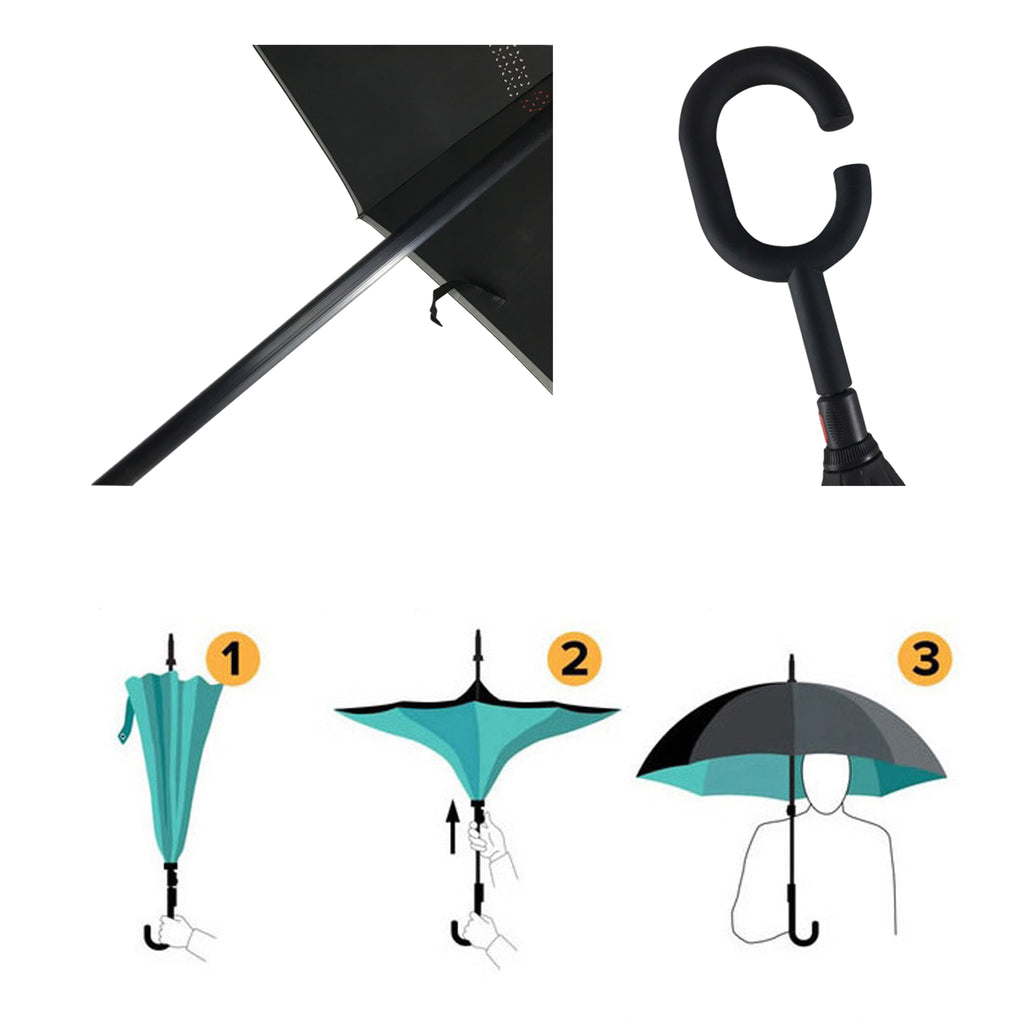 Reverse Closing Umbrella With C Shaped Handle