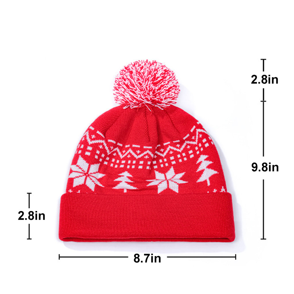 Snowflake Pattern Pompom Knitted Christmas Hat