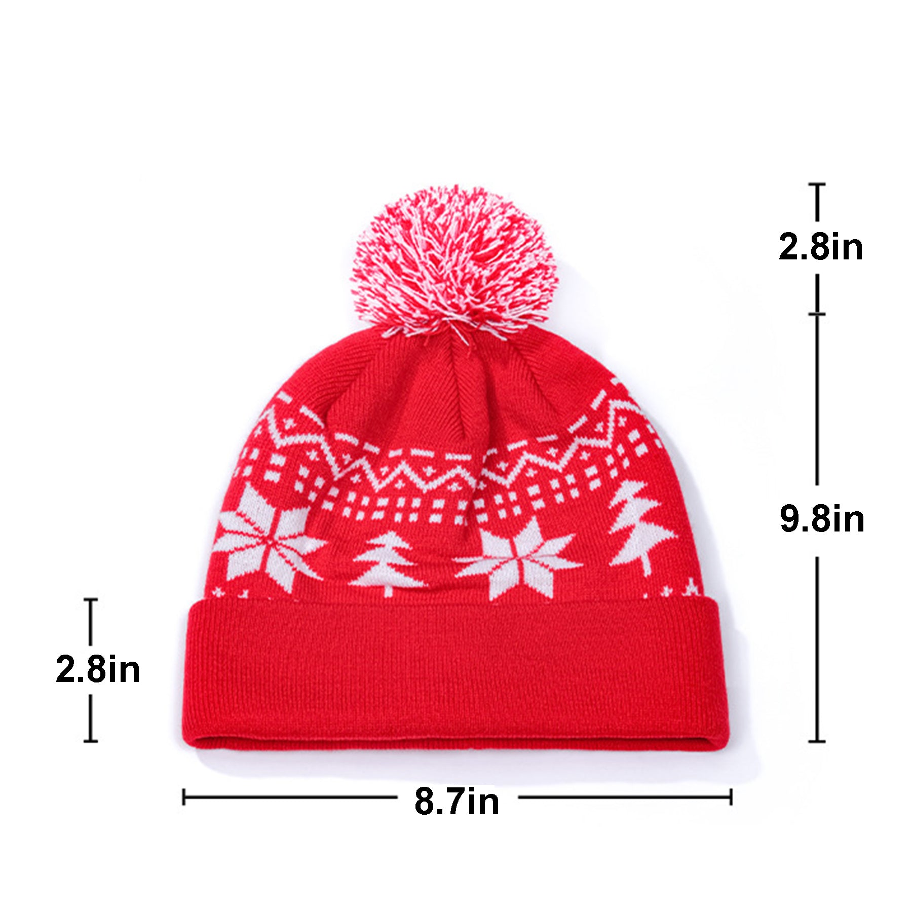 Snowflake Pattern Pompom Knitted Christmas Hat