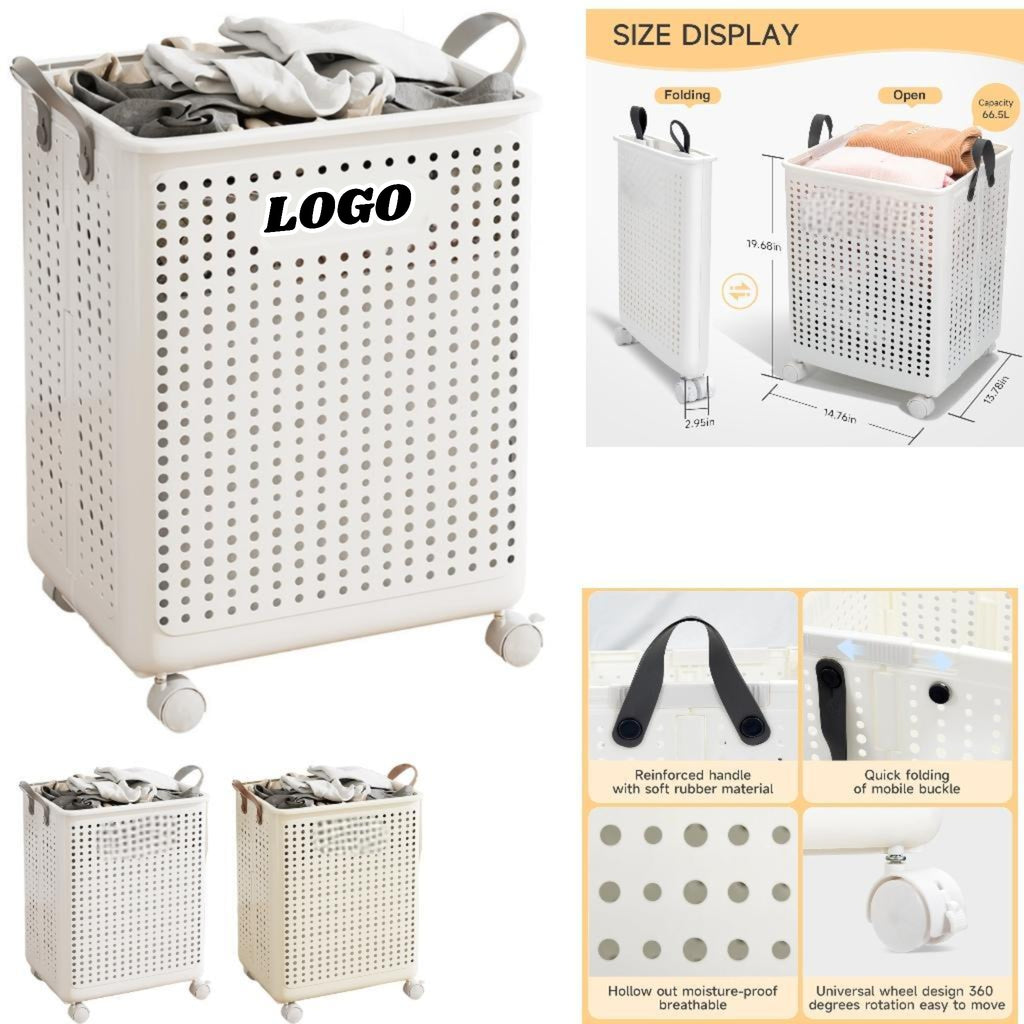 Foldable PP Laundry Basket with Wheels