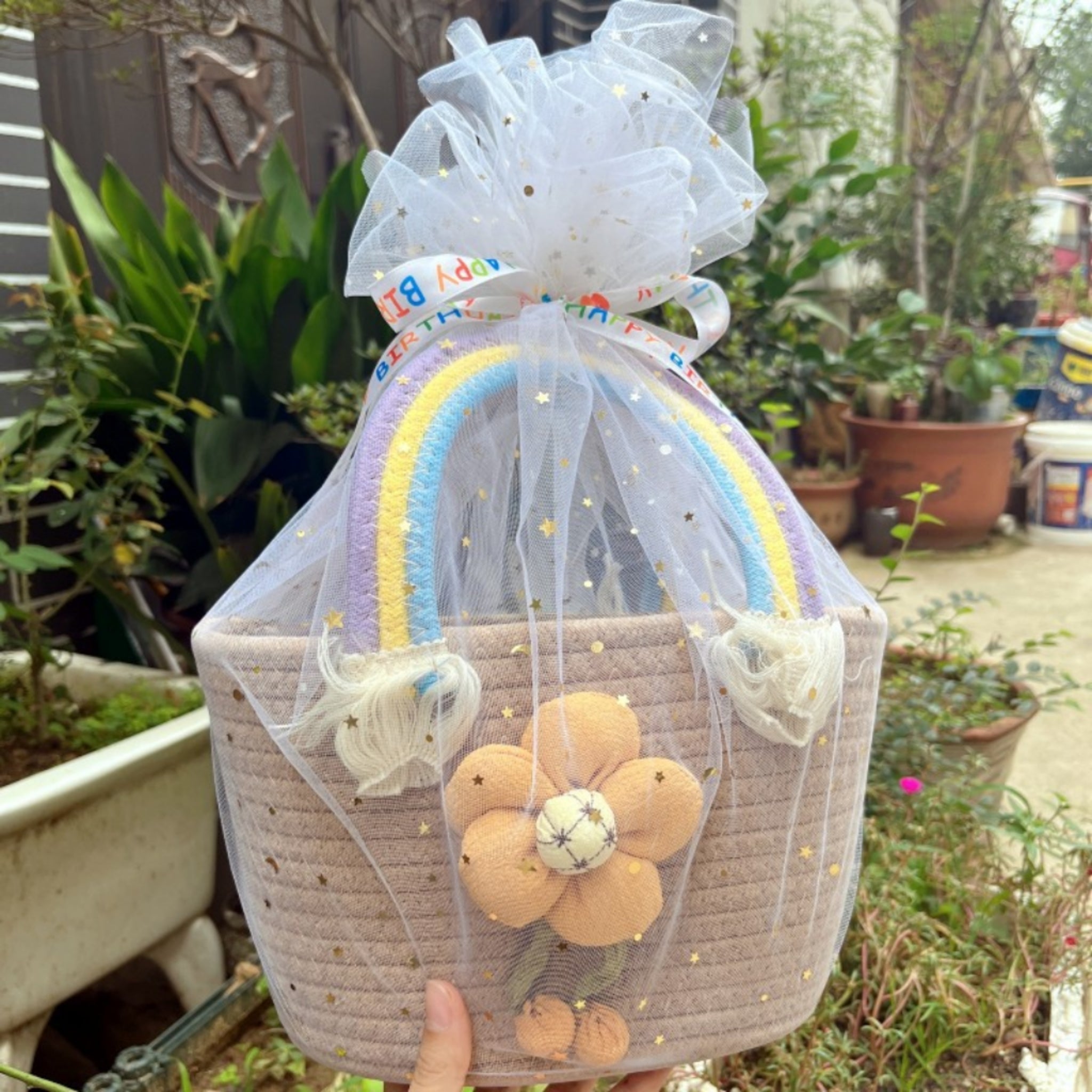 Rainbow Woven Baby Shower Keepsake Gift Basket