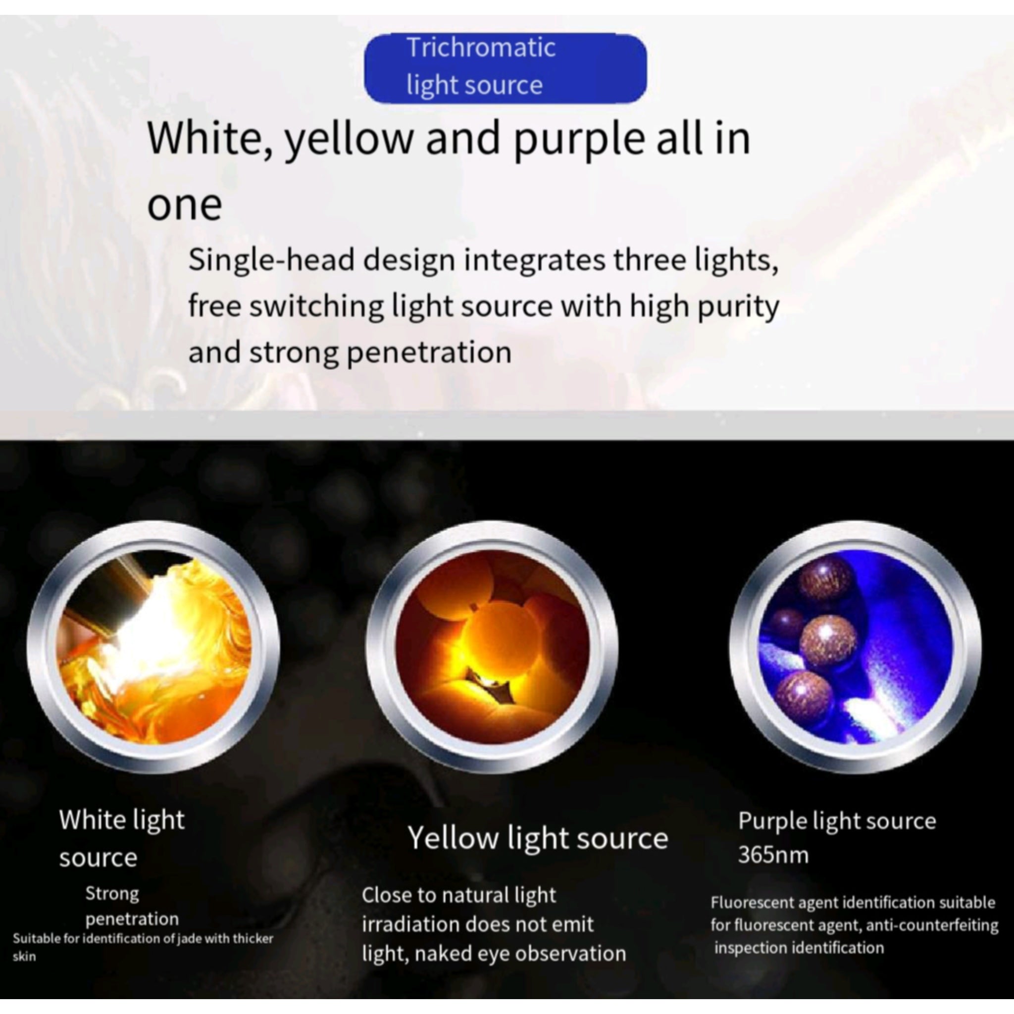 Three Color Light Source Identification Flashlight