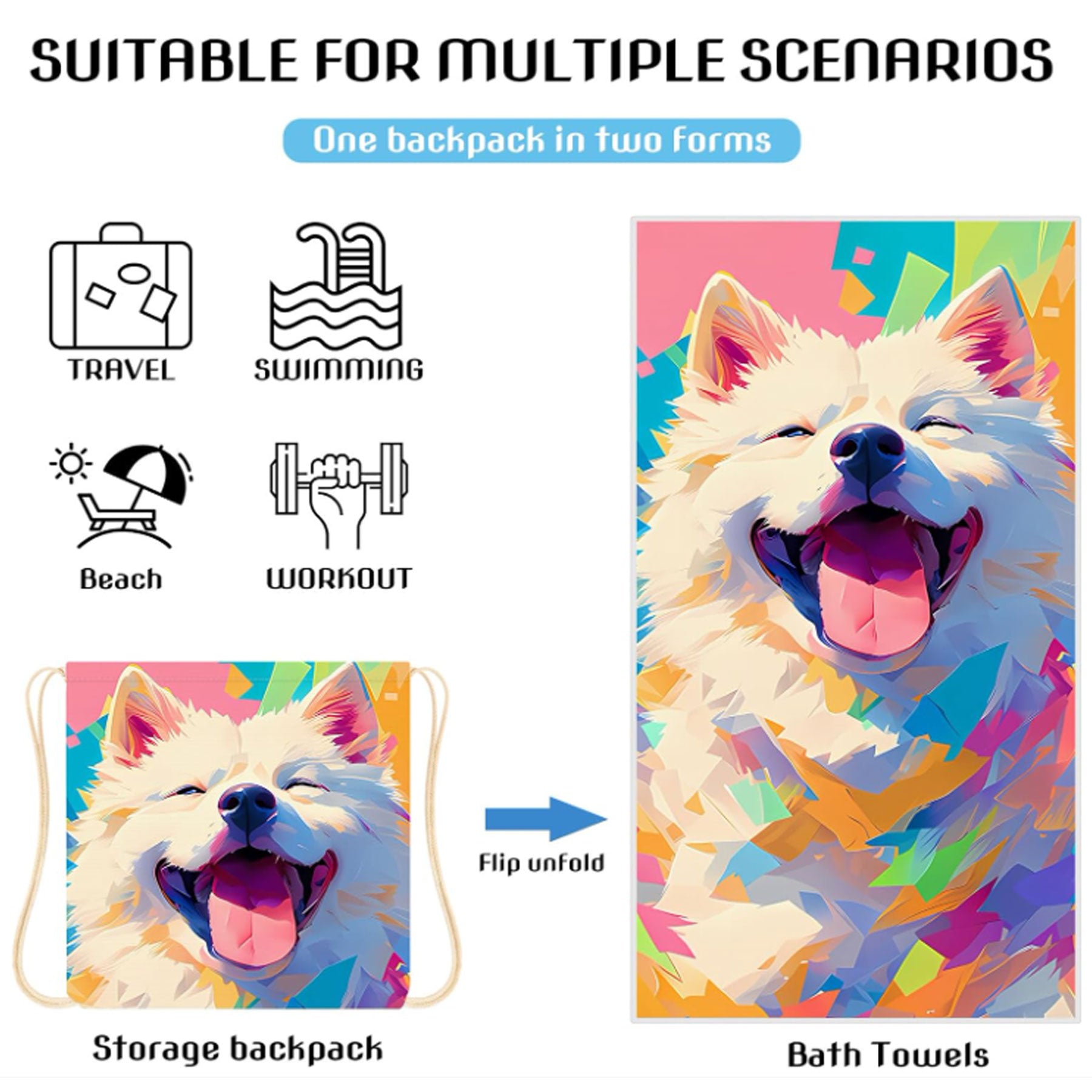 2-in-1 Foldable Beach Towel Backpack