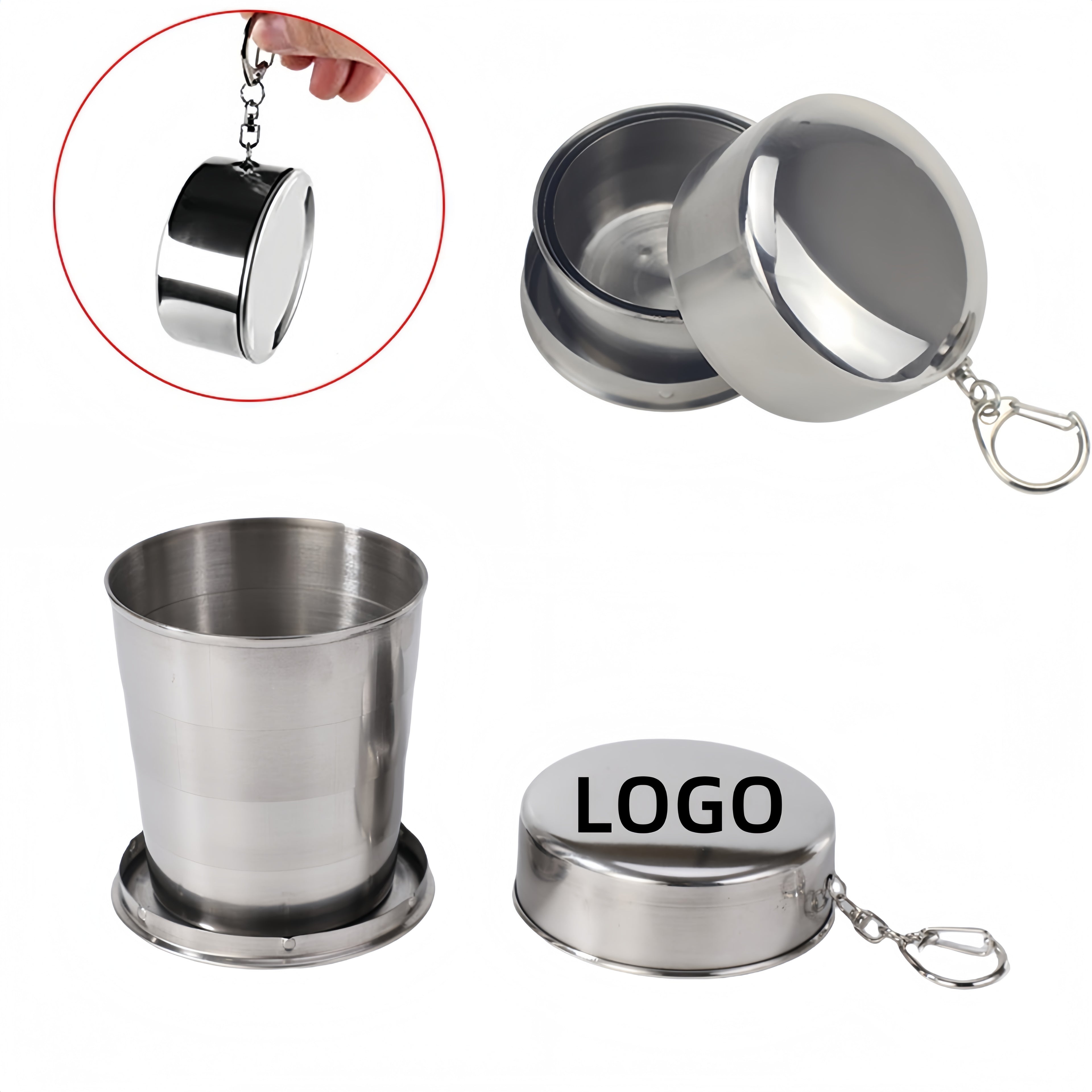 8.5 Oz Foldable Stainless Steel Cup With Key Chain