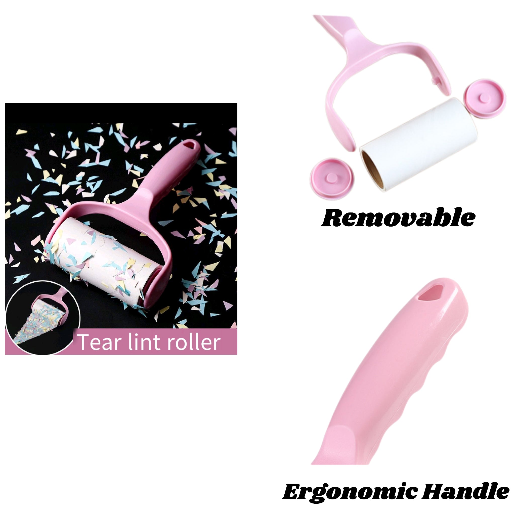 PP Ergonomic Detachable Lint Roller With Sticky Paper