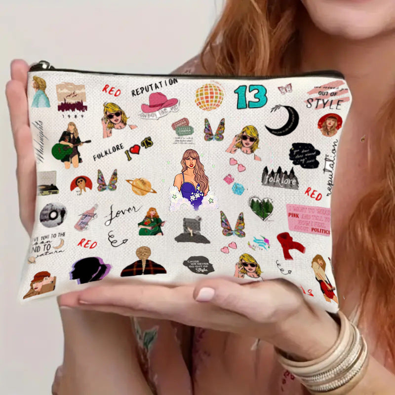 Linen Double-Sided Printed Zipper Bag/Cosmetic Bag