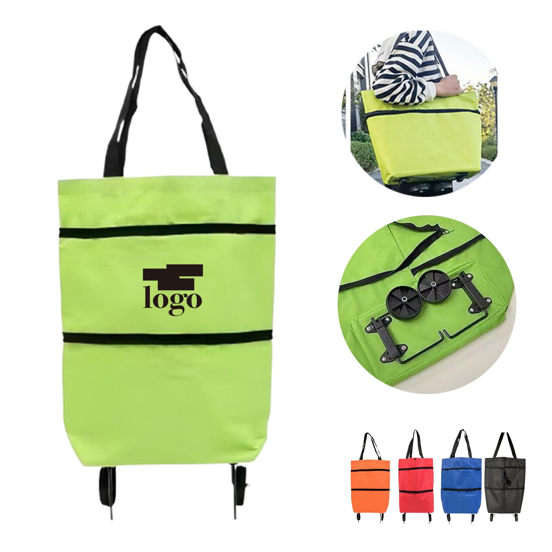 Foldable Wheeled Shopping Bag with Shoulder Strap
