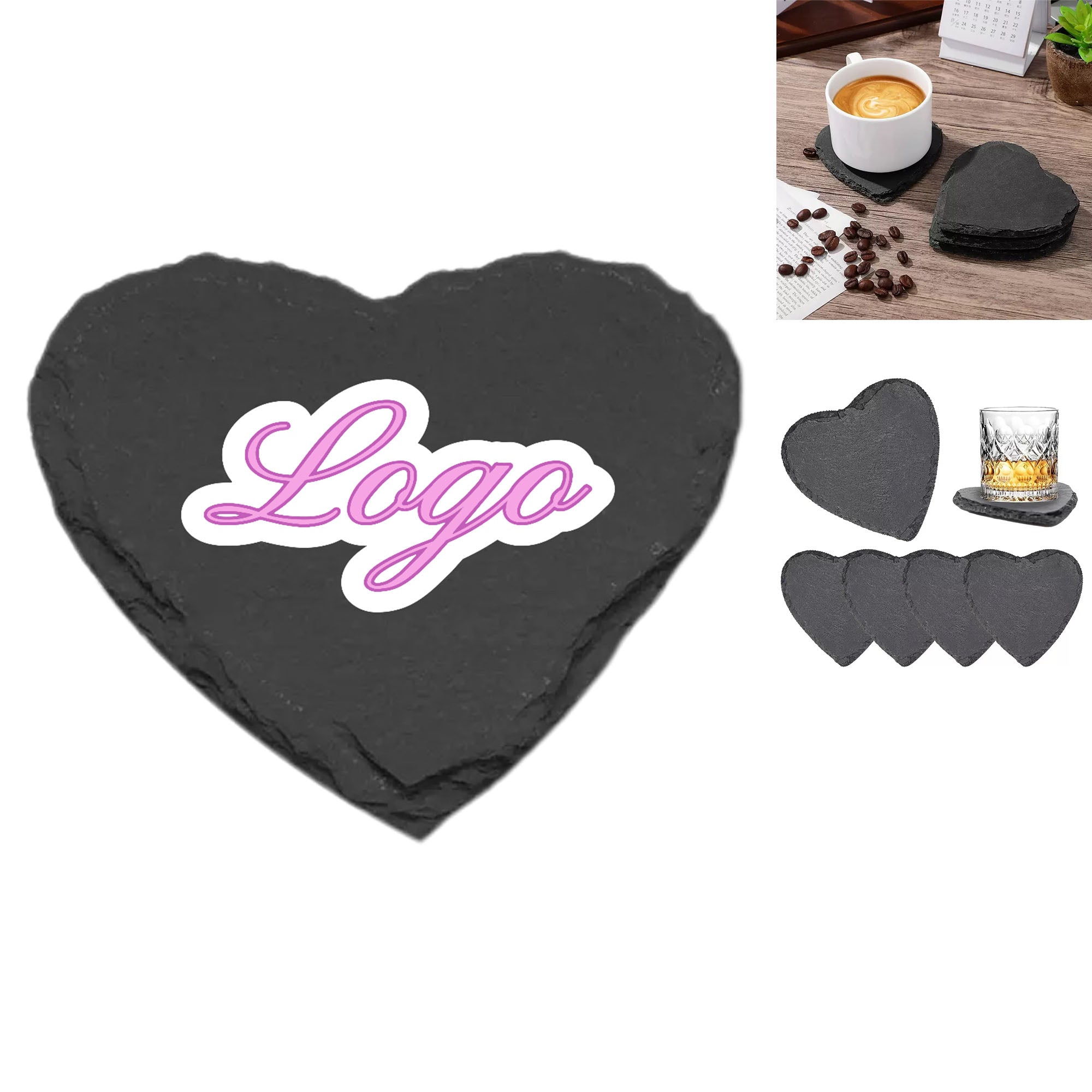 3.94" Heart - Shaped Slate Coaster