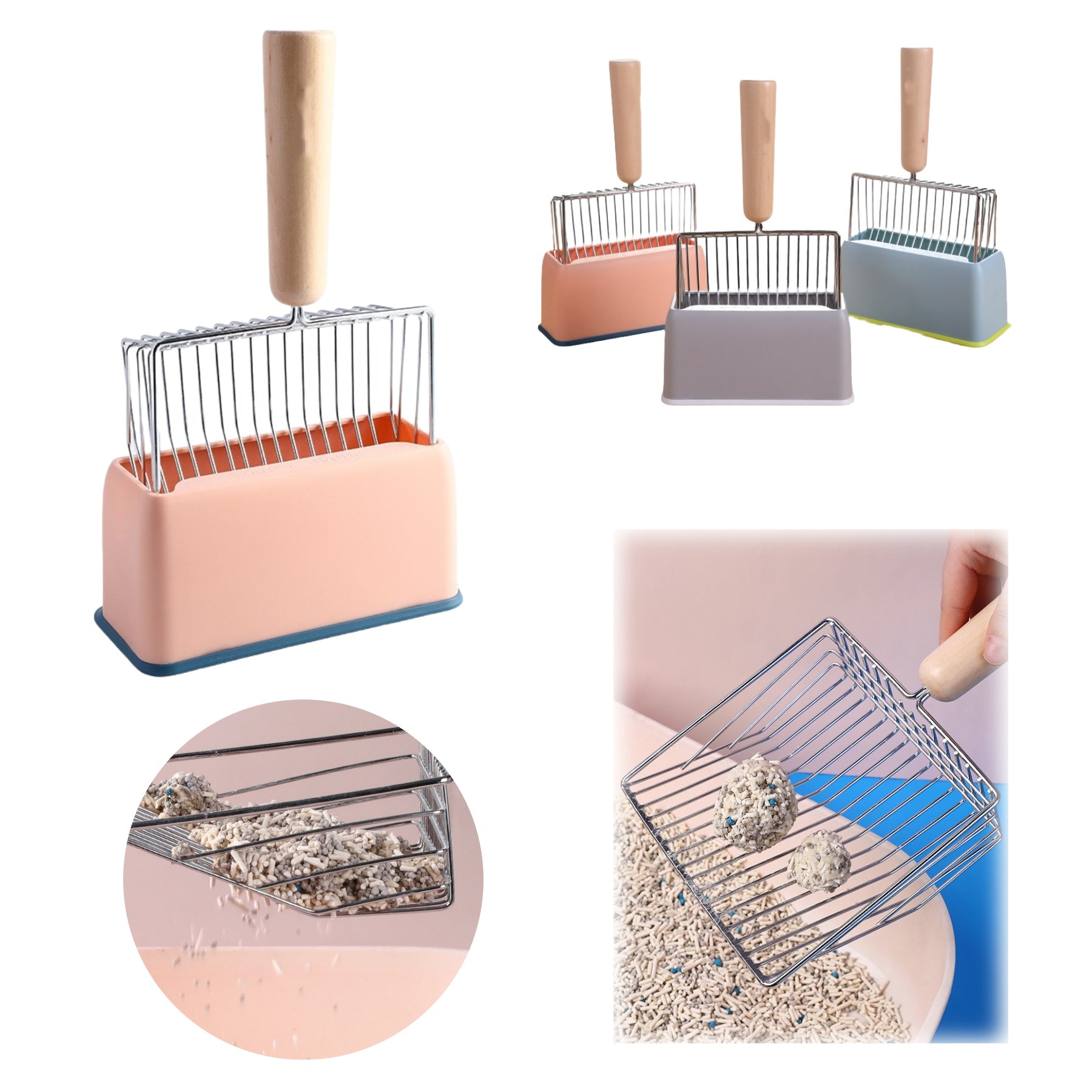 Solid Wood Cat Litter Scoop With Base