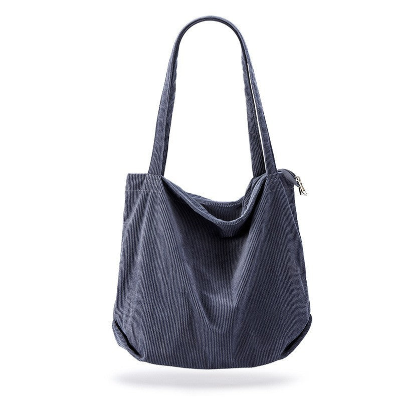 Corduroy Tote Bag with Zipper and Pockets Big Capacity