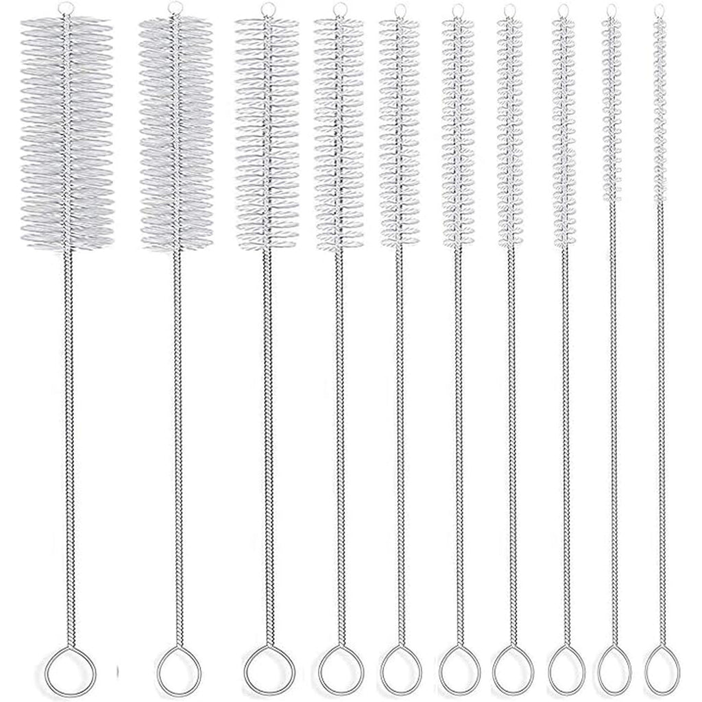 Pack Of Ten Stainless Steel Nylon Straw Cleaning Brush Set