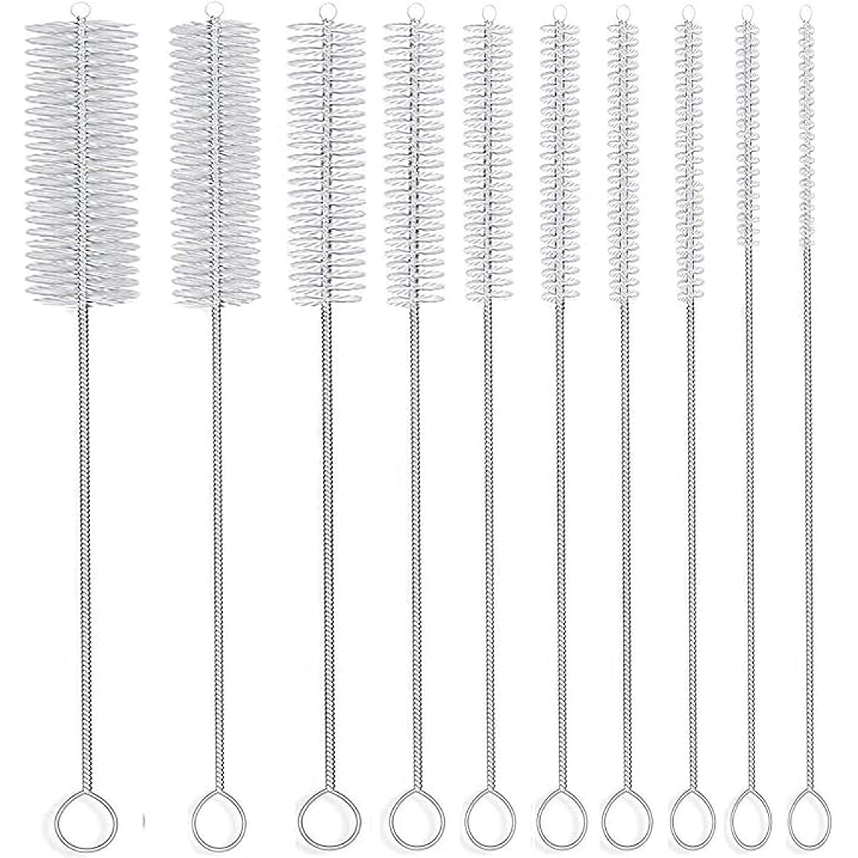 Pack Of Ten Stainless Steel Nylon Straw Cleaning Brush Set