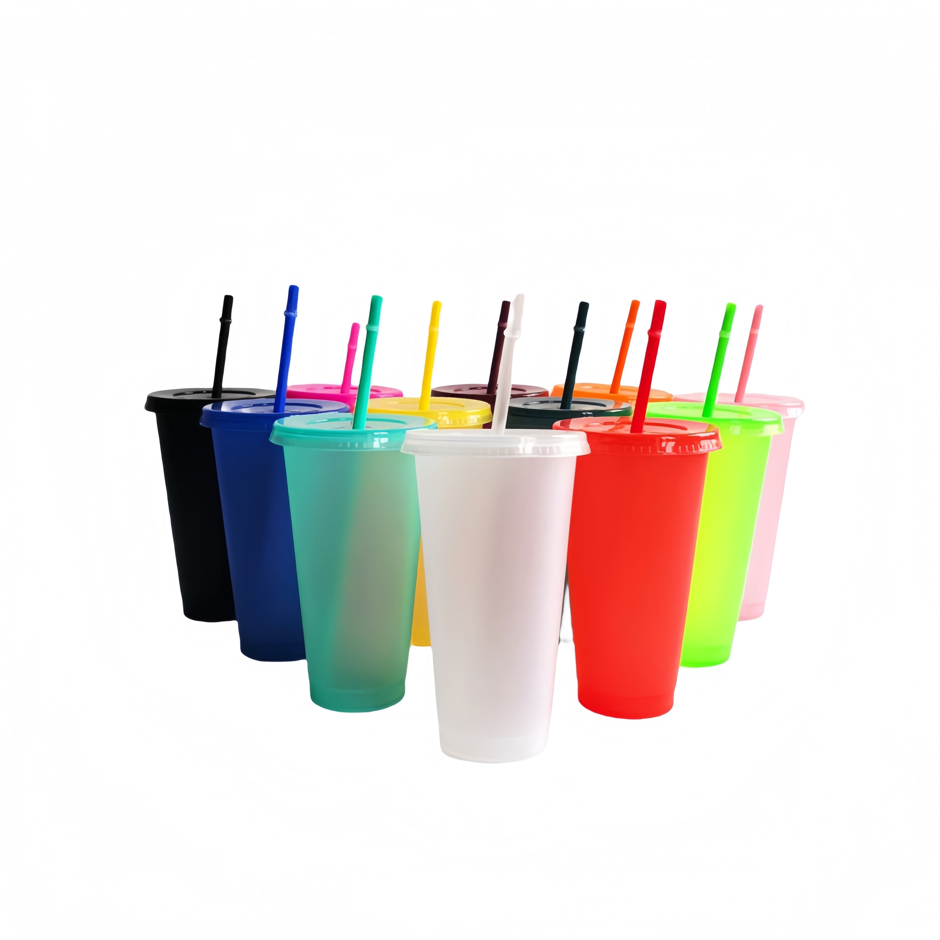 Straw And Lid Plastic Water Cup