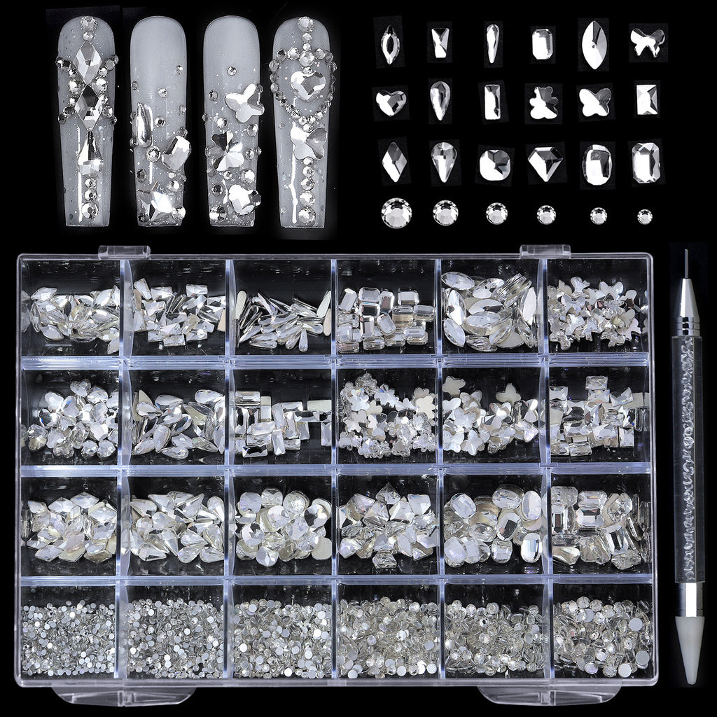 2400 pcs Flat Back AB Nail Rhinestones Multi Shape