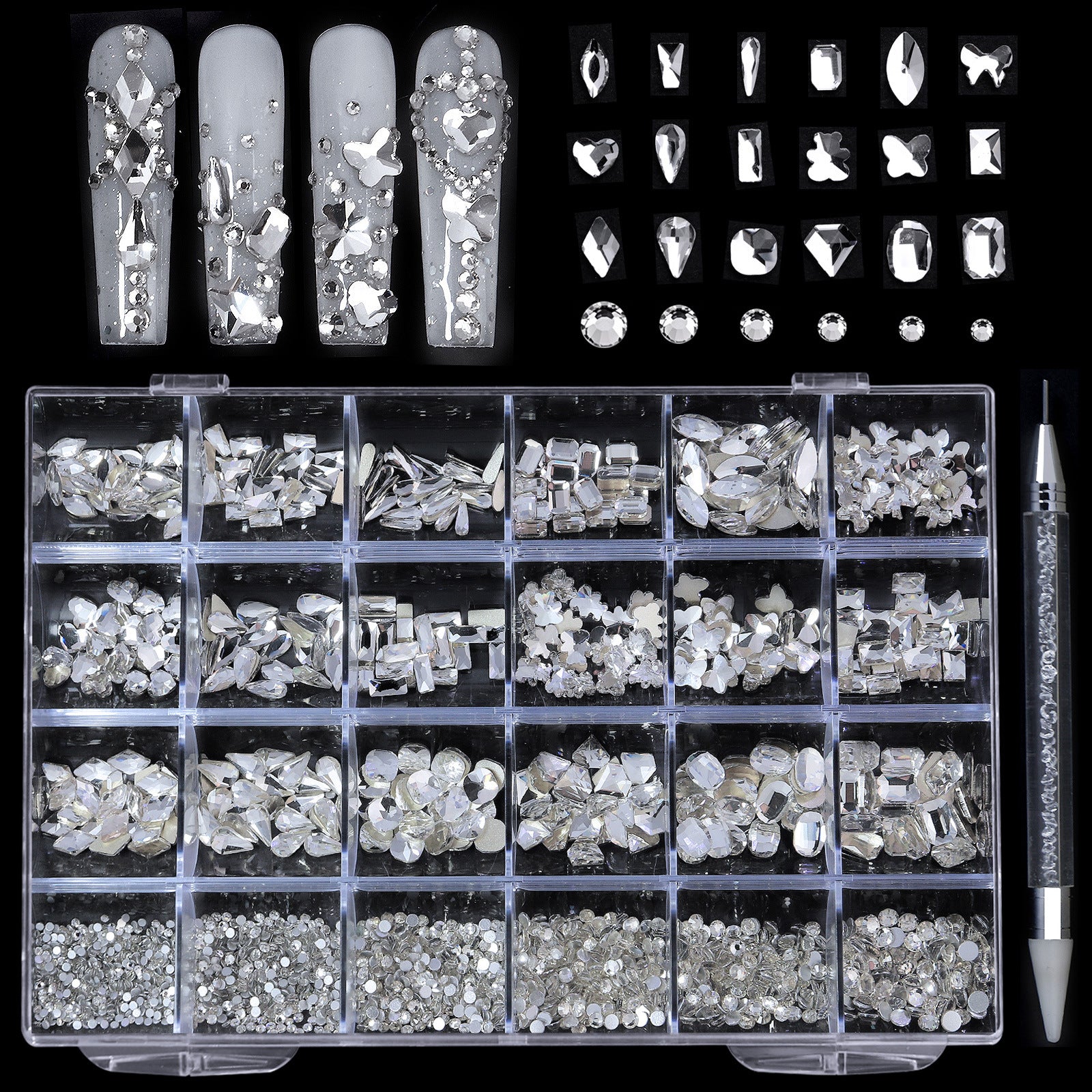 2400 pcs Flat Back AB Nail Rhinestones Multi Shape