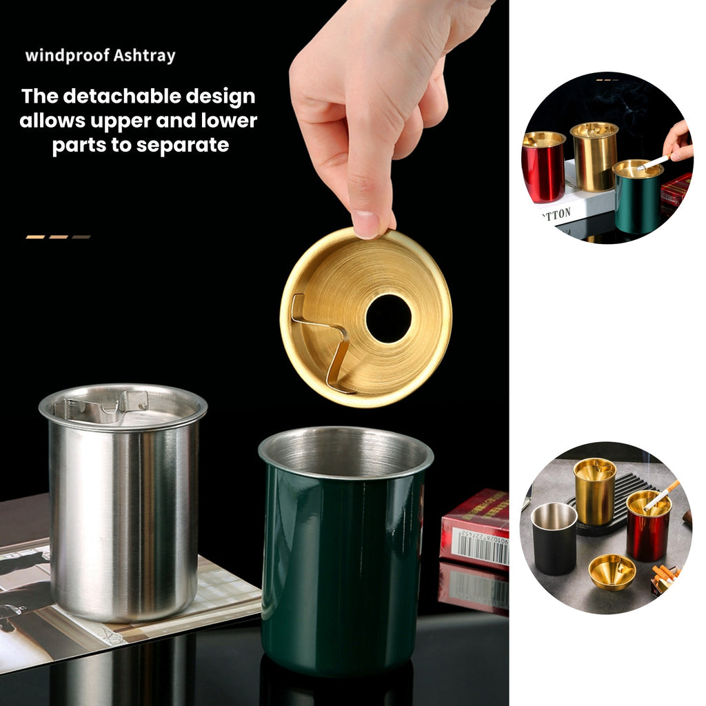 Stainless Steel Ashtray With Lid - Anti-Ash Flying Design