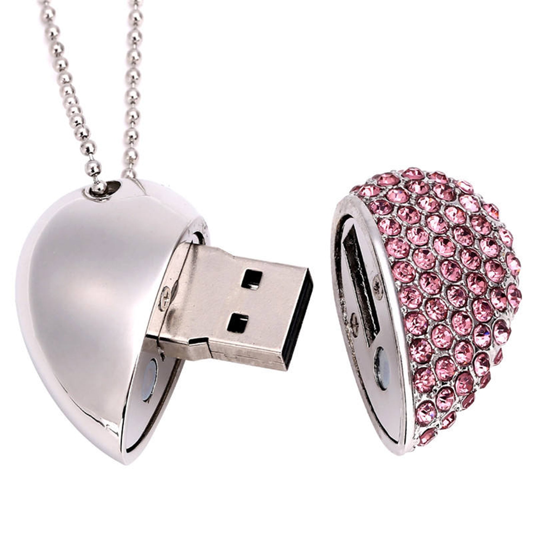 4 GB Heart Shape Crystal USB Flash Drive Necklace