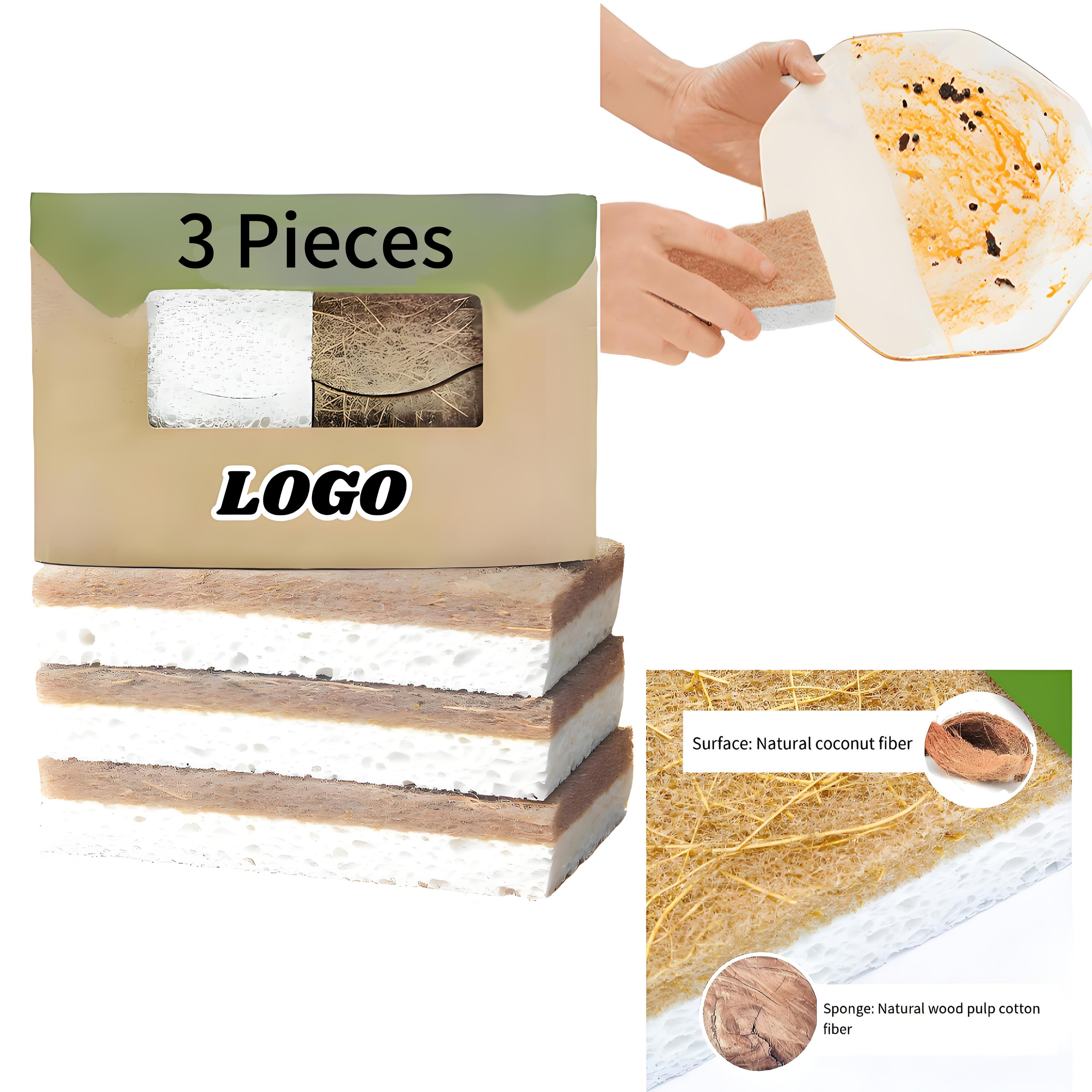 Natural Kitchen Sponge Set (3 Pieces Per Box)