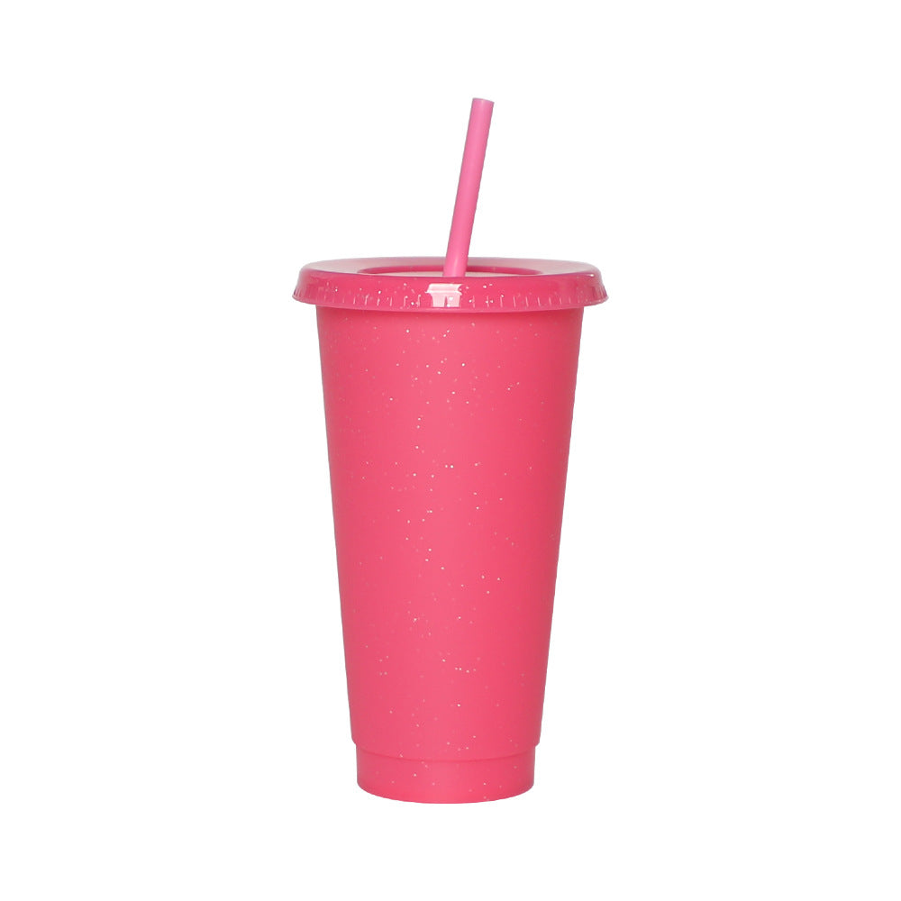 Large-Capacity PP Plastic Iridescent Glitter Cup with Straw