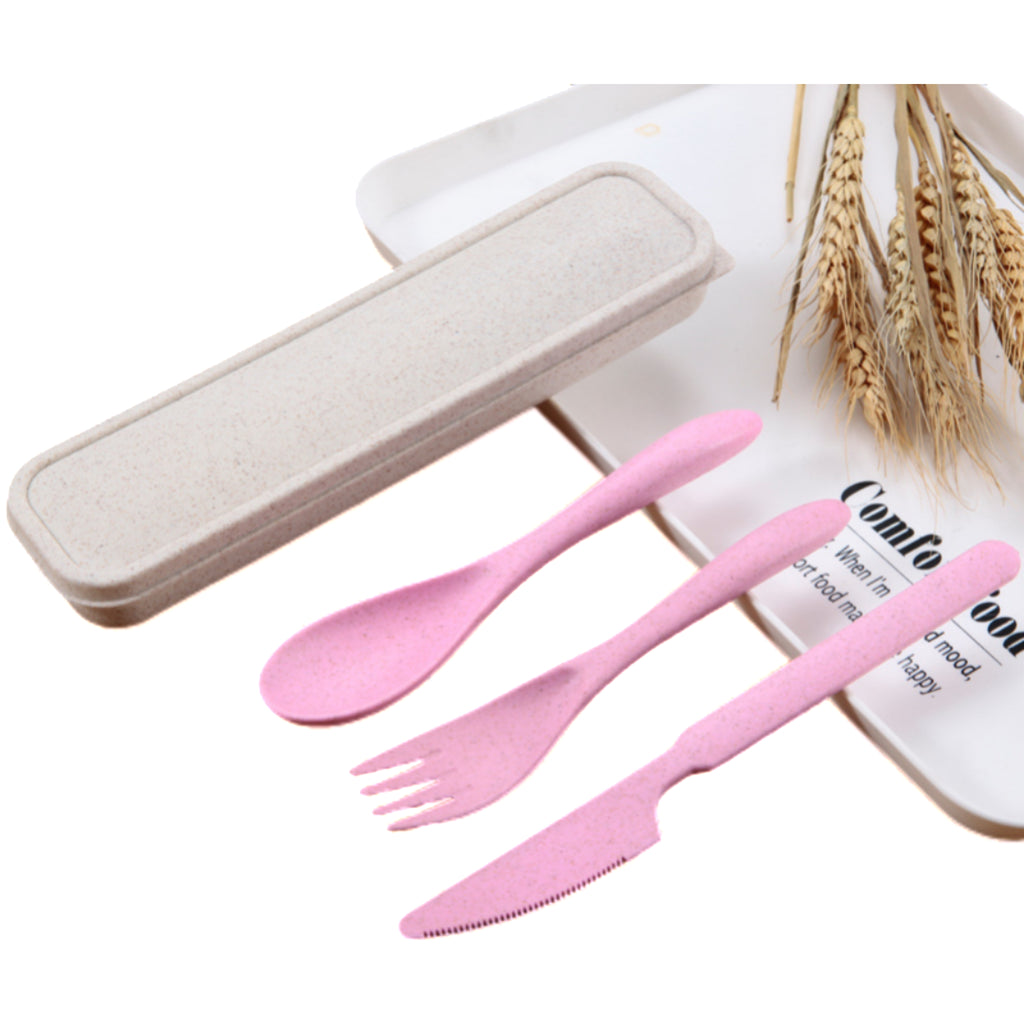 Three-piece Wheat Straw Cutlery Set (Fork, Knife and Spoon)