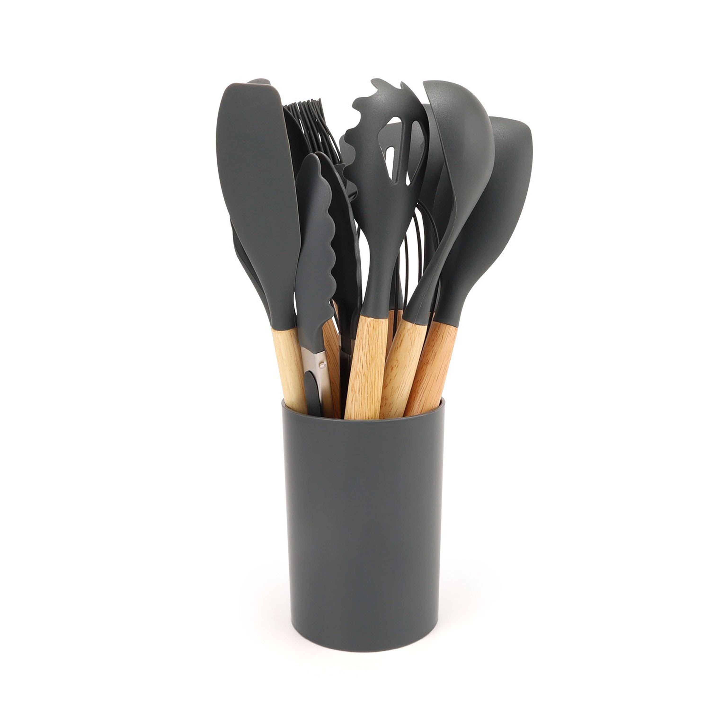 12-Piece Silicone Kitchen Utensil Set With Wooden Handles