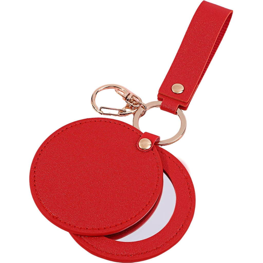 Round Leather Mirror Keychain