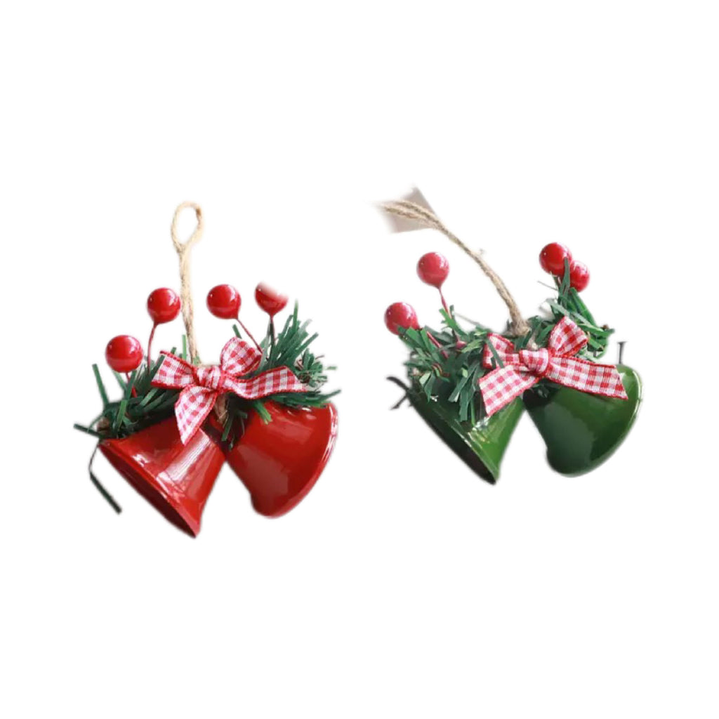 Christmas Double Metal Bells Ornament with Holly & Bow