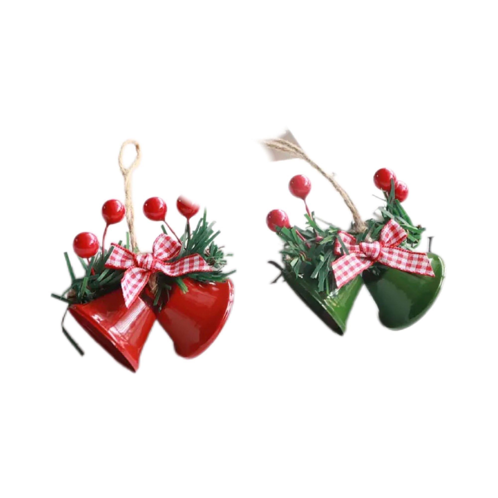 Christmas Double Metal Bells Ornament with Holly & Bow