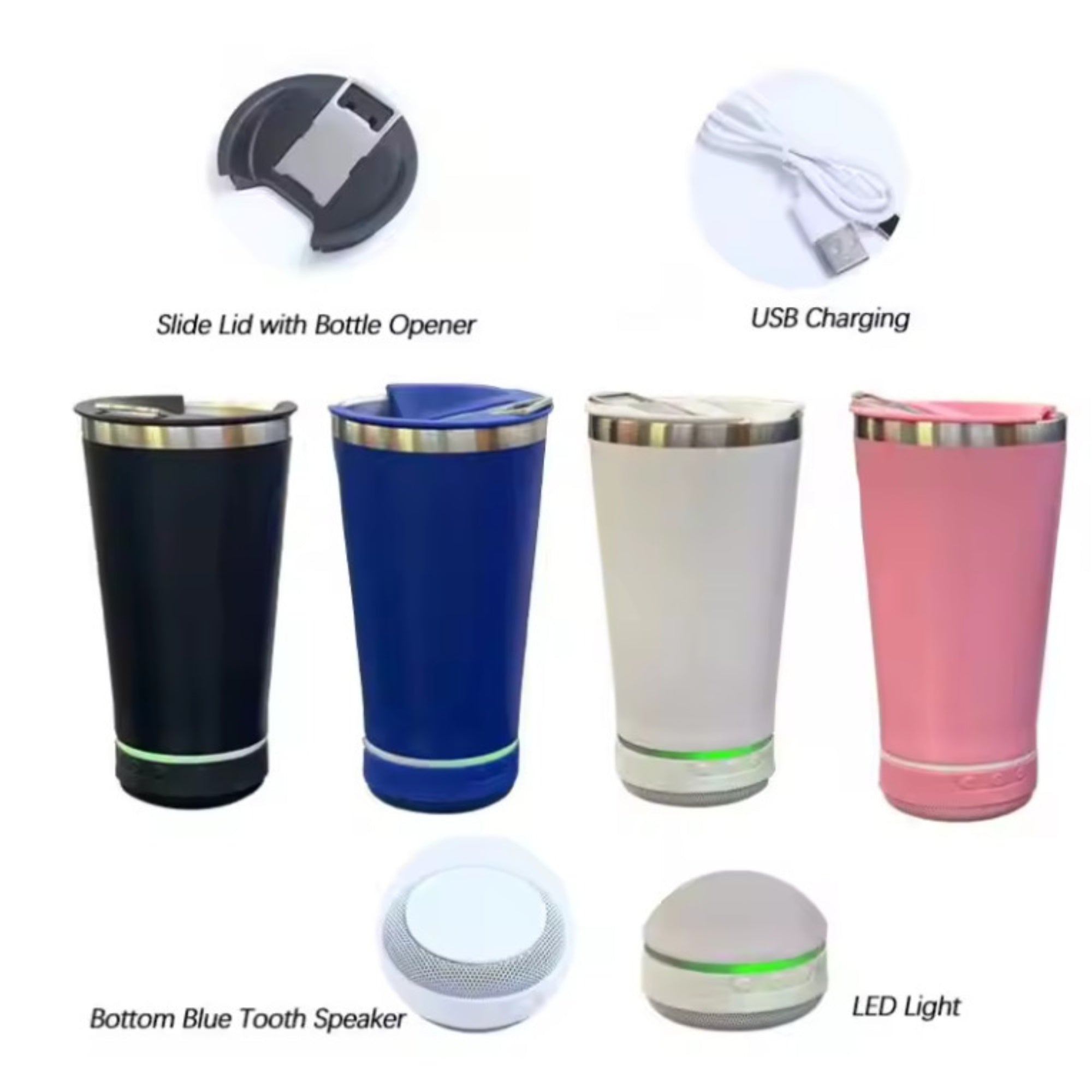 16 Oz Stainless Steel Tumbler With Speaker