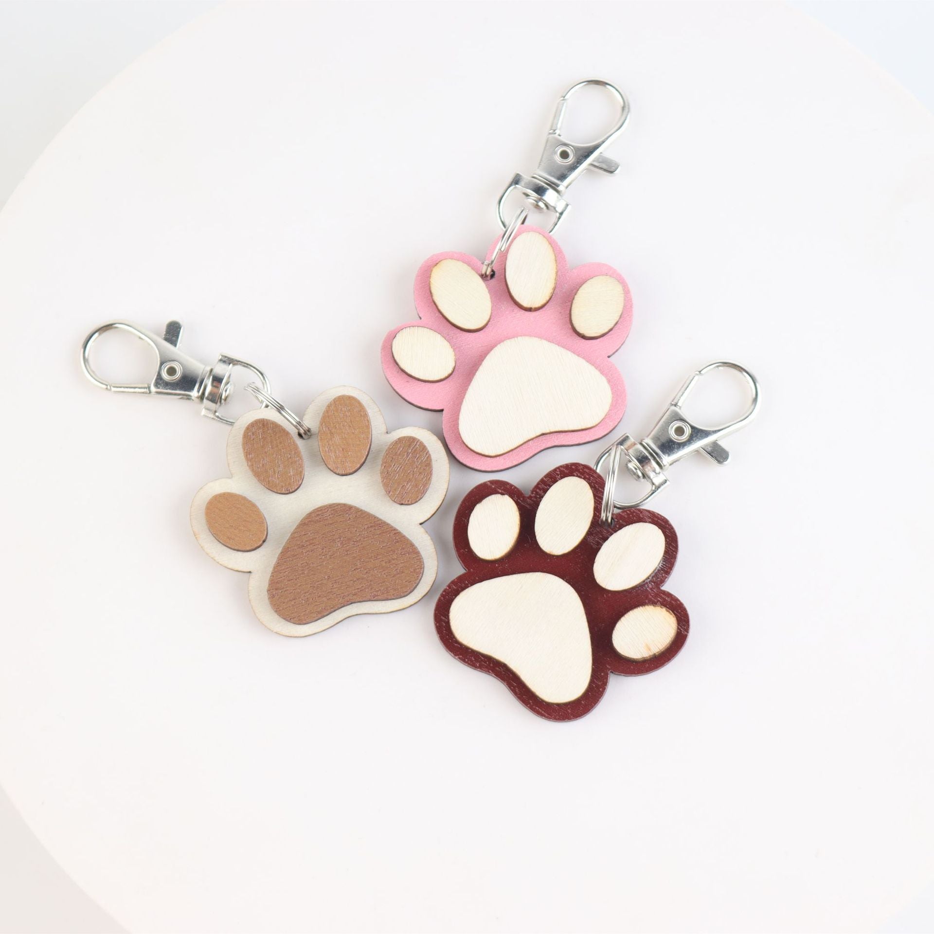 Wooden Cat Paw Print Keychain