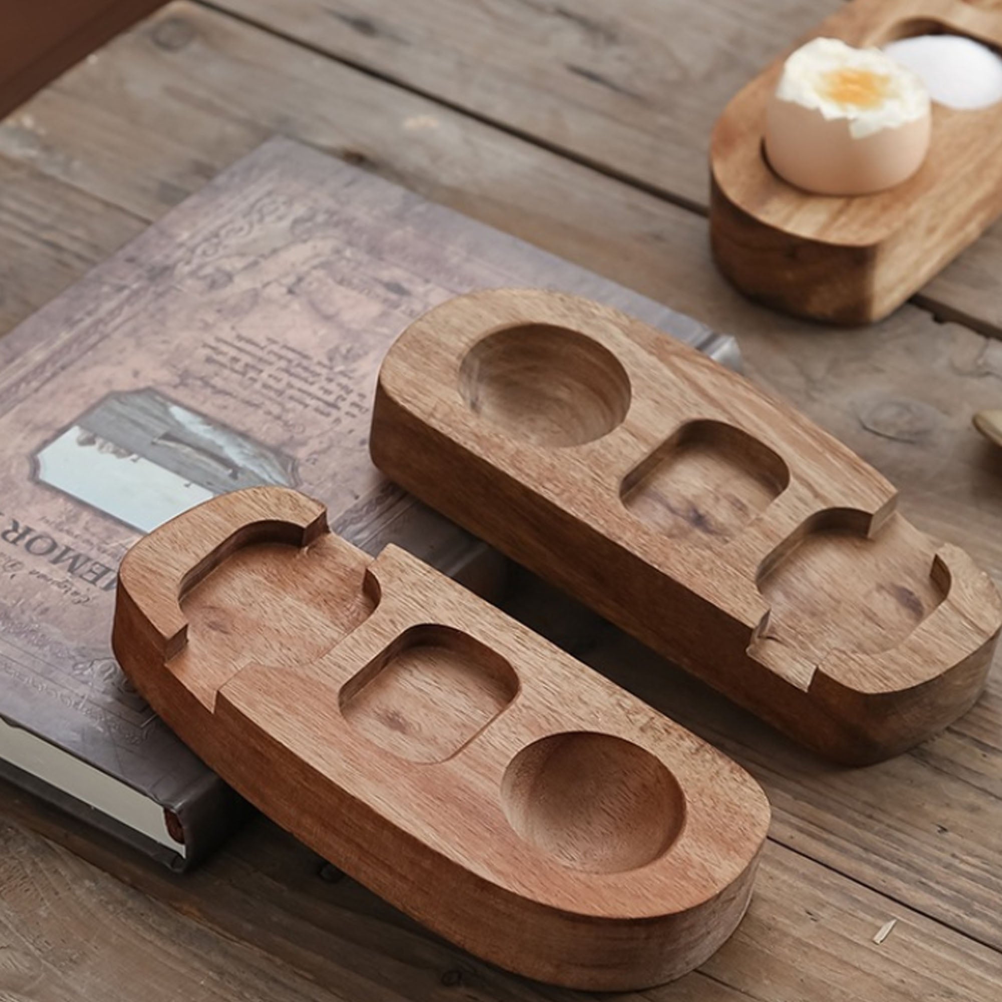 Natural Acacia Wood Egg Serving Tray