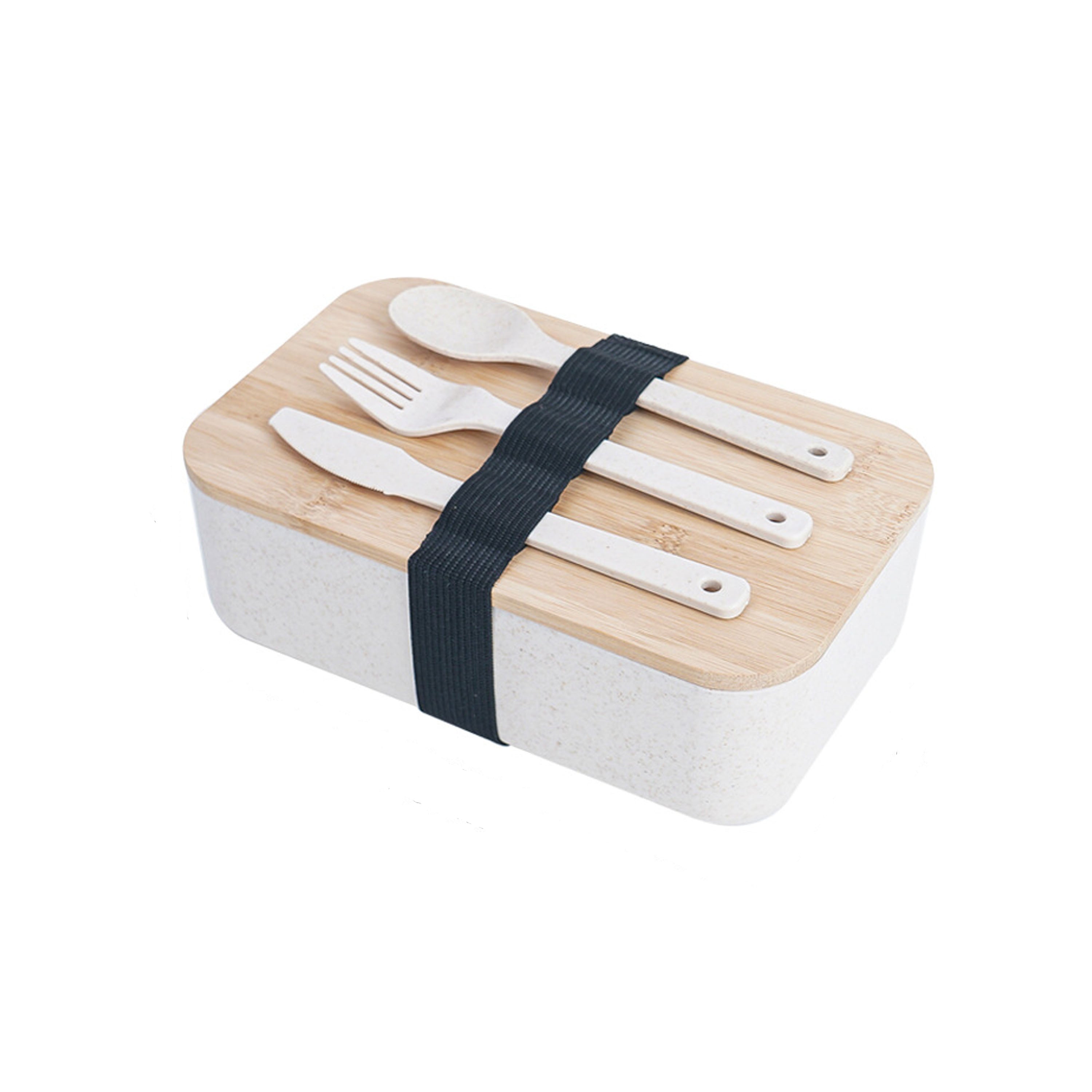 Wheat Straw Lunch Box With Nature Bamboo Lid & Utensils