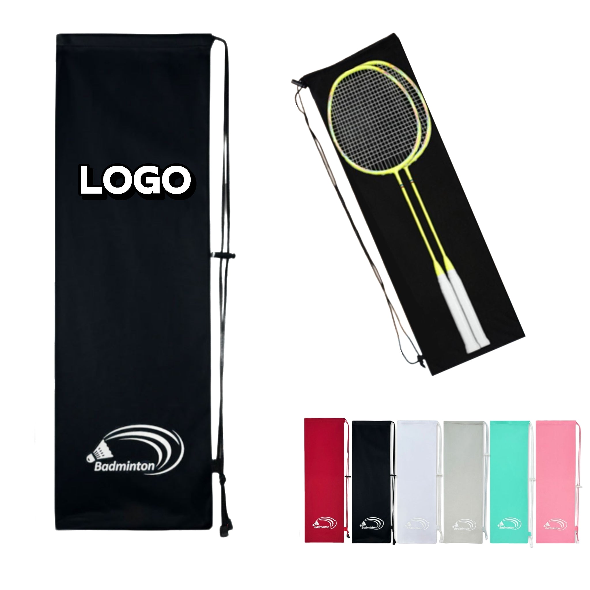 Fleece 2-Racket Bag Badminton Drawstring Printed Protective