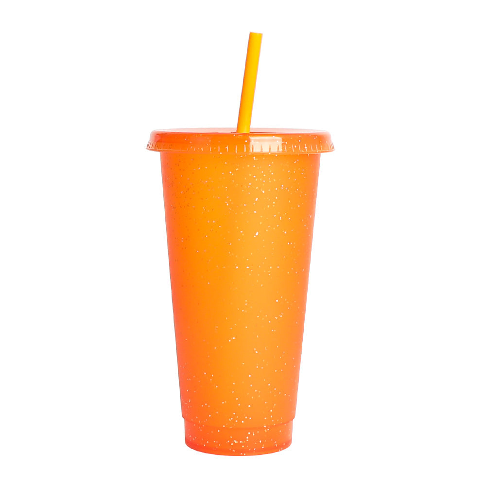 Large-Capacity PP Plastic Iridescent Glitter Cup with Straw