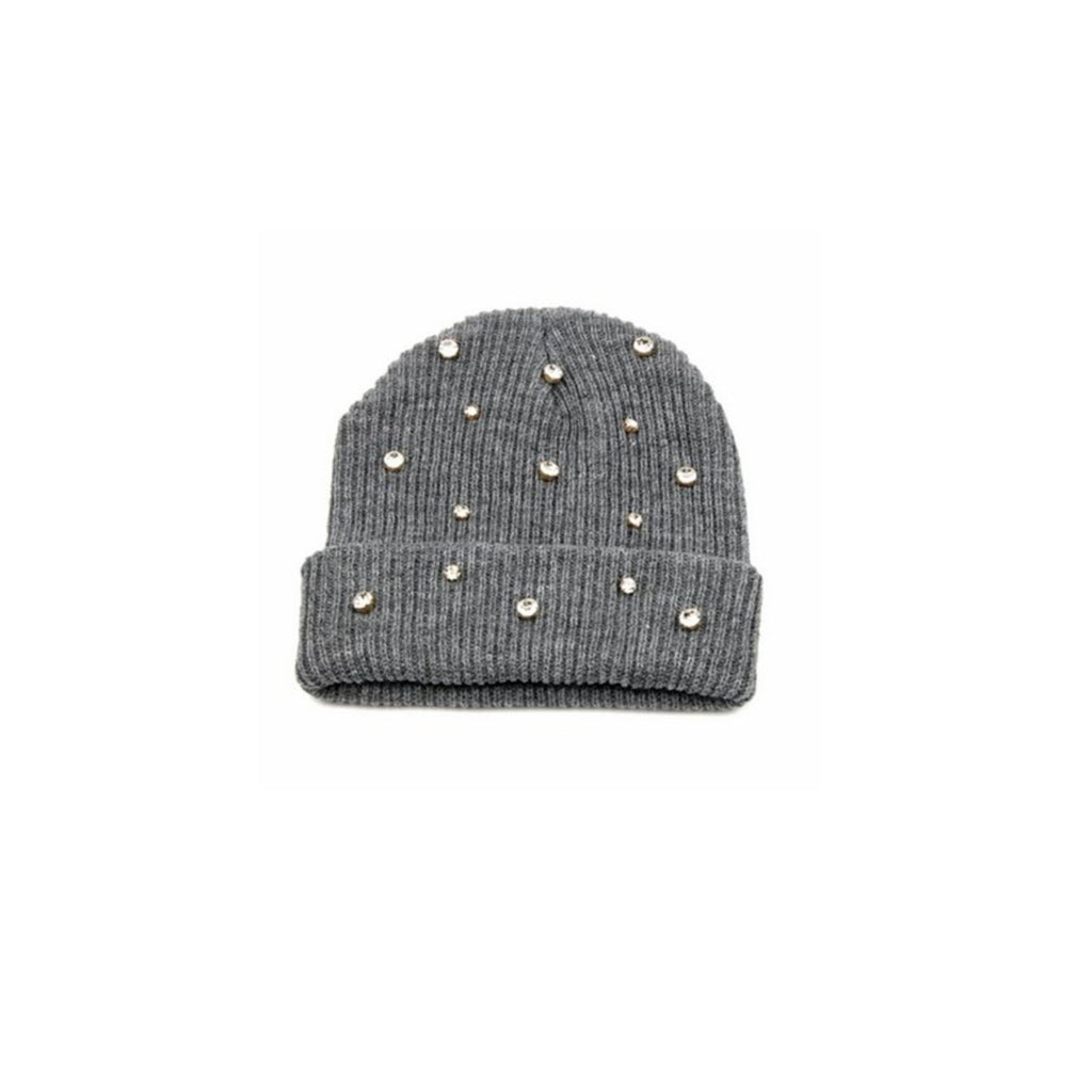 Cuffed Knitted Beanie With Fashionable Stone