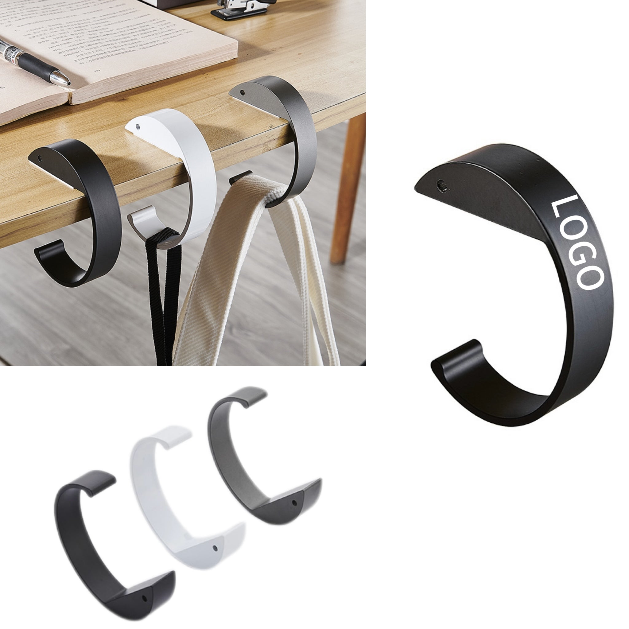 No-drill C-shaped desk hook