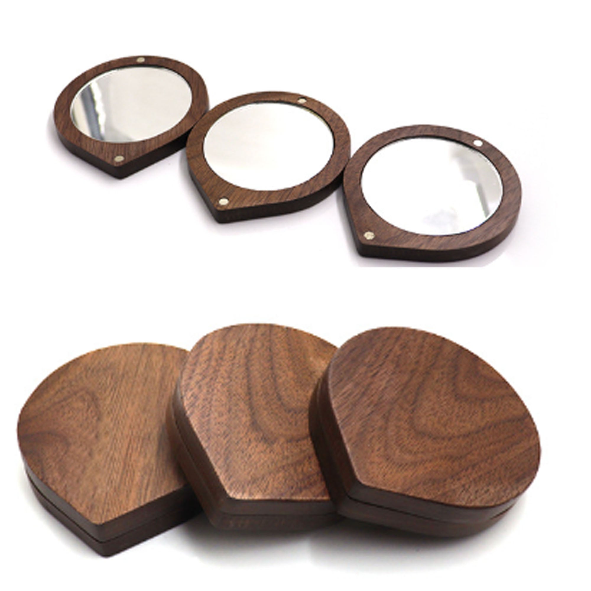 Wood Magnetic Rotating Round Handheld Mirror Makeup Mirror