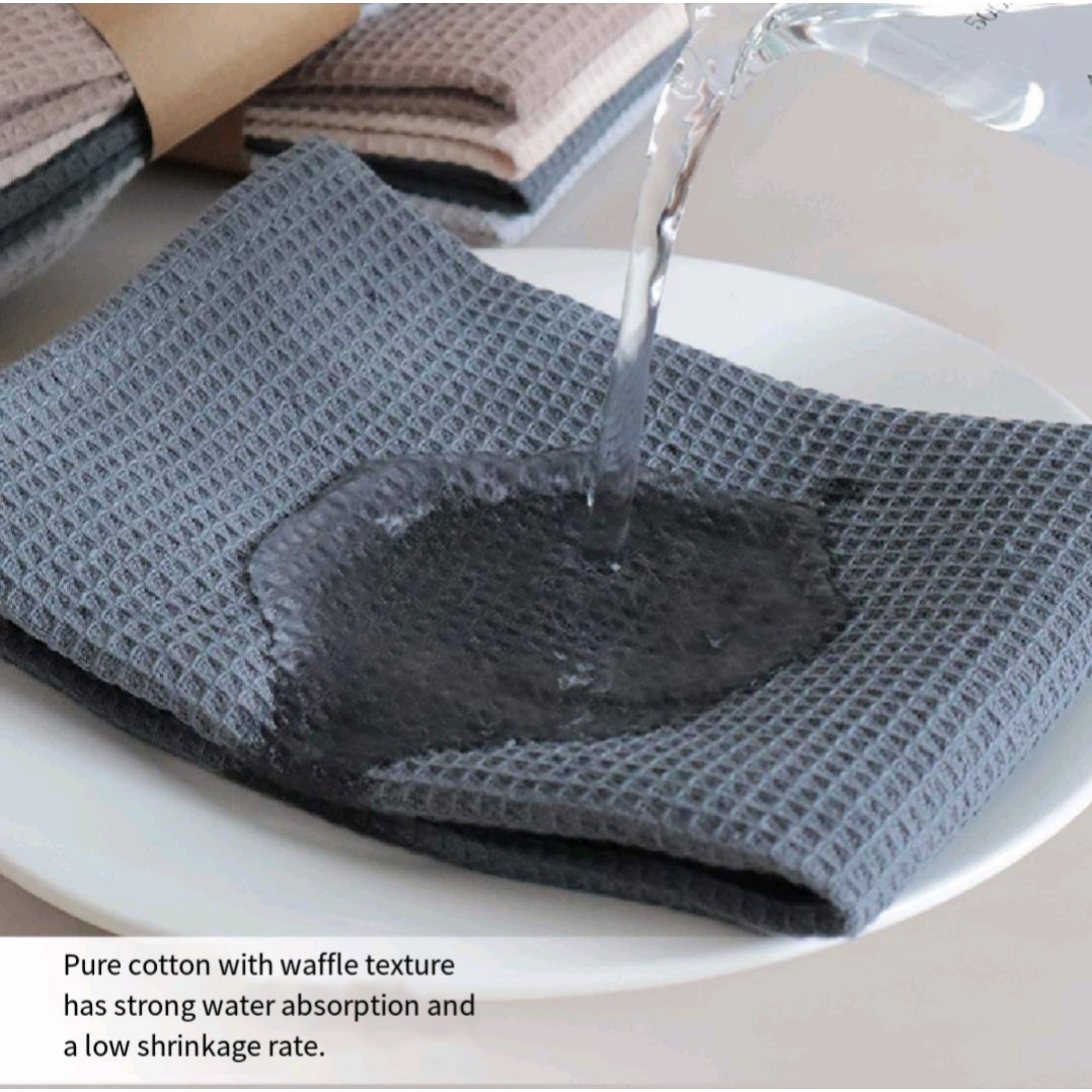 Cotton Waffle Dish Towels Scrub Kitchen Cloth Solid Color