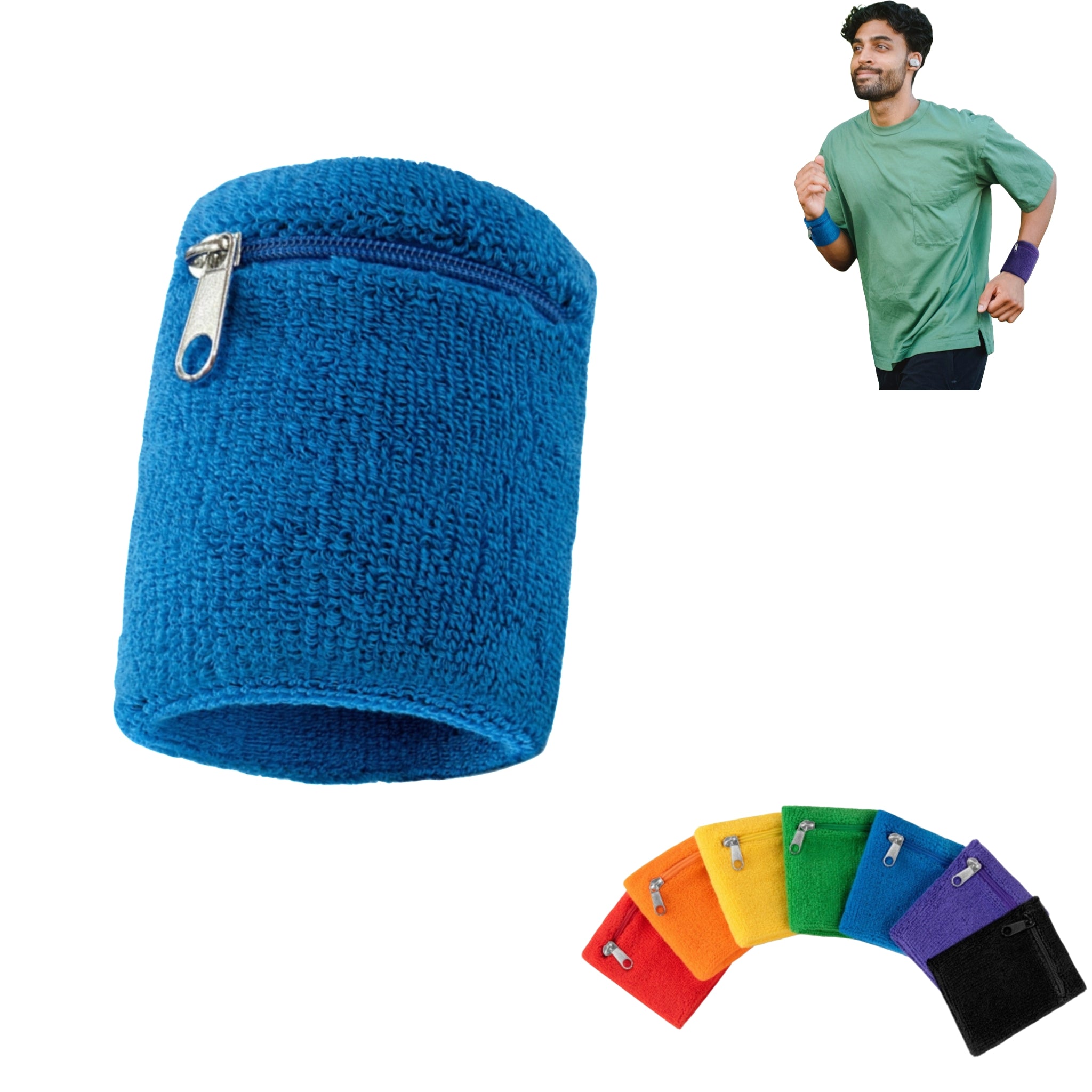 Zipper Sweat Wristband Pocket Tennis Gym Support