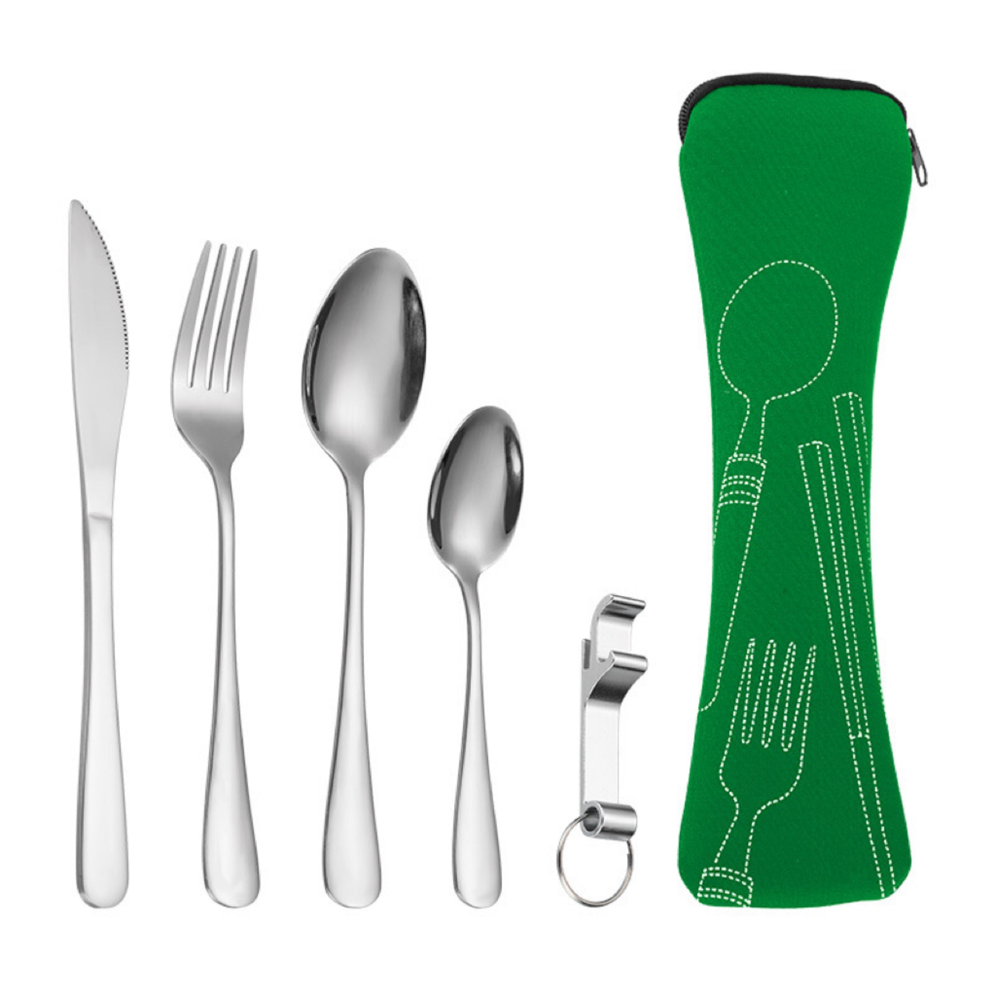 Outdoor Camping Portable Stainless Steel Utensil Set, 5-Piece